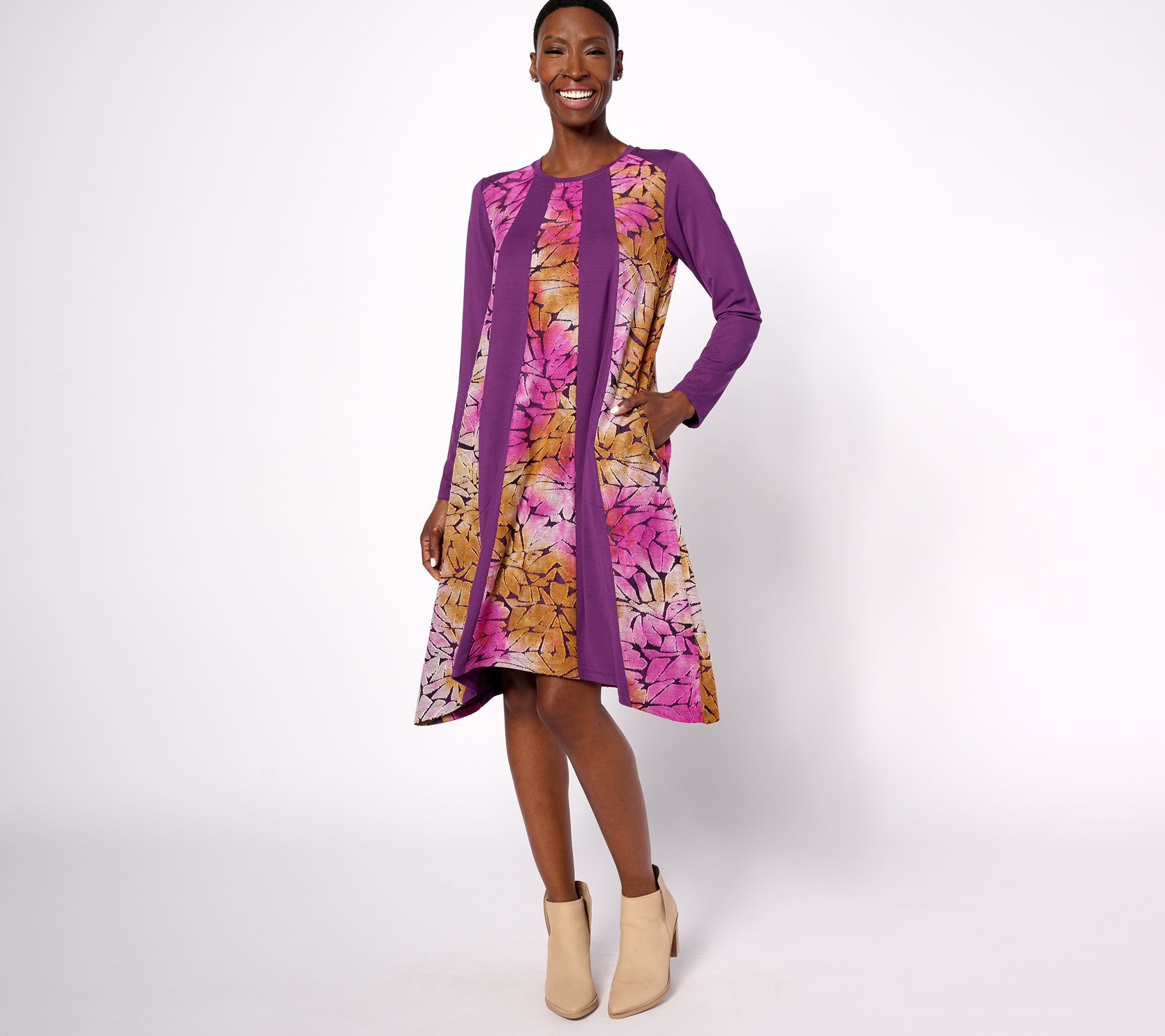 LOGO by Lori Goldstein Regular Knit Pieced Jacquard Dress