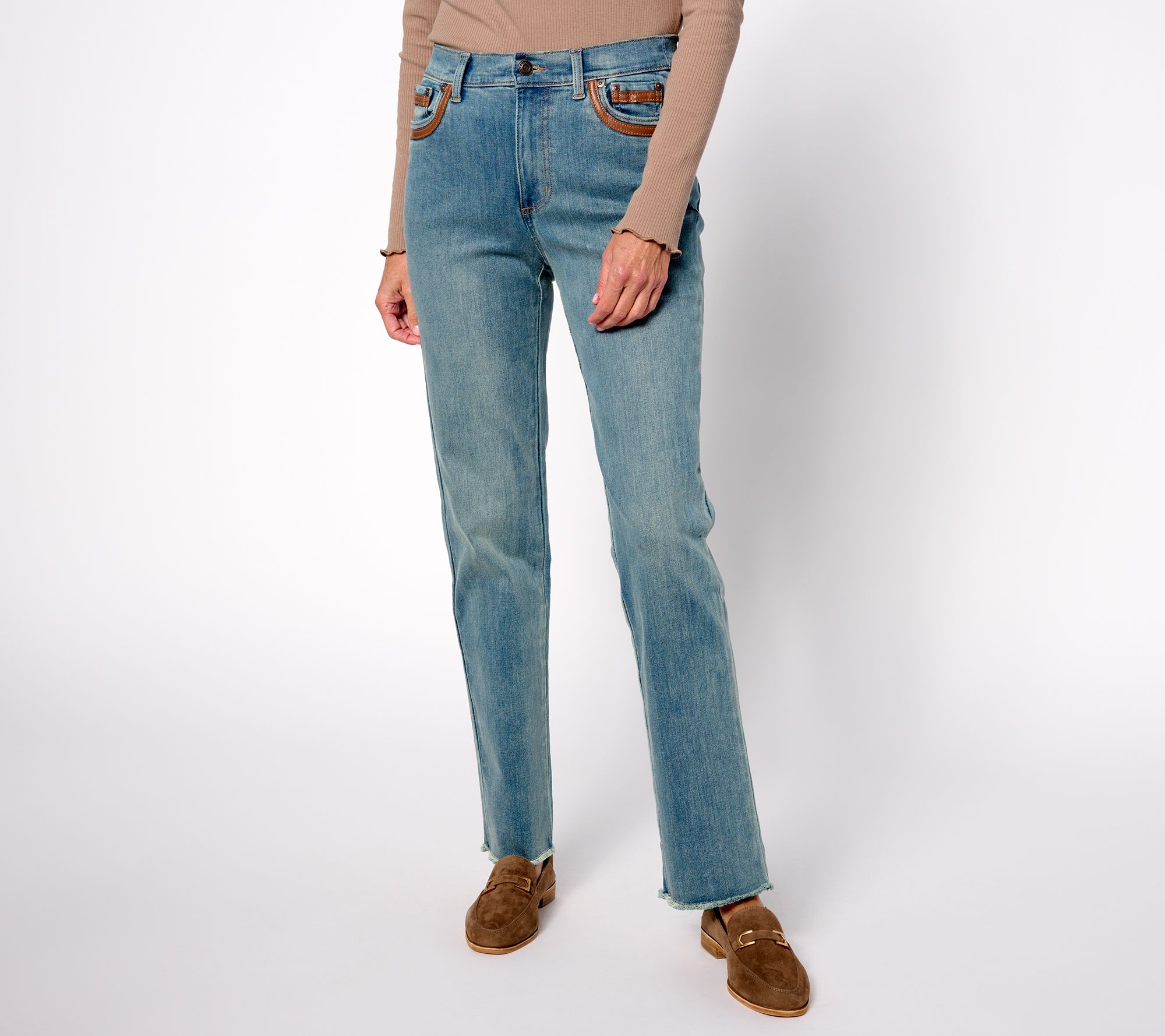 Denim & Co. Canyon Retreat Faux Leather Detail Straight Leg Jean