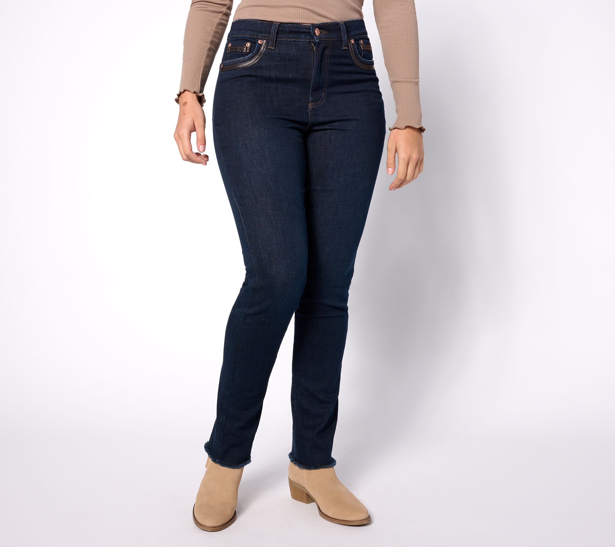 Denim & Co. Canyon Retreat Faux Leather Detail Straight Leg Jean