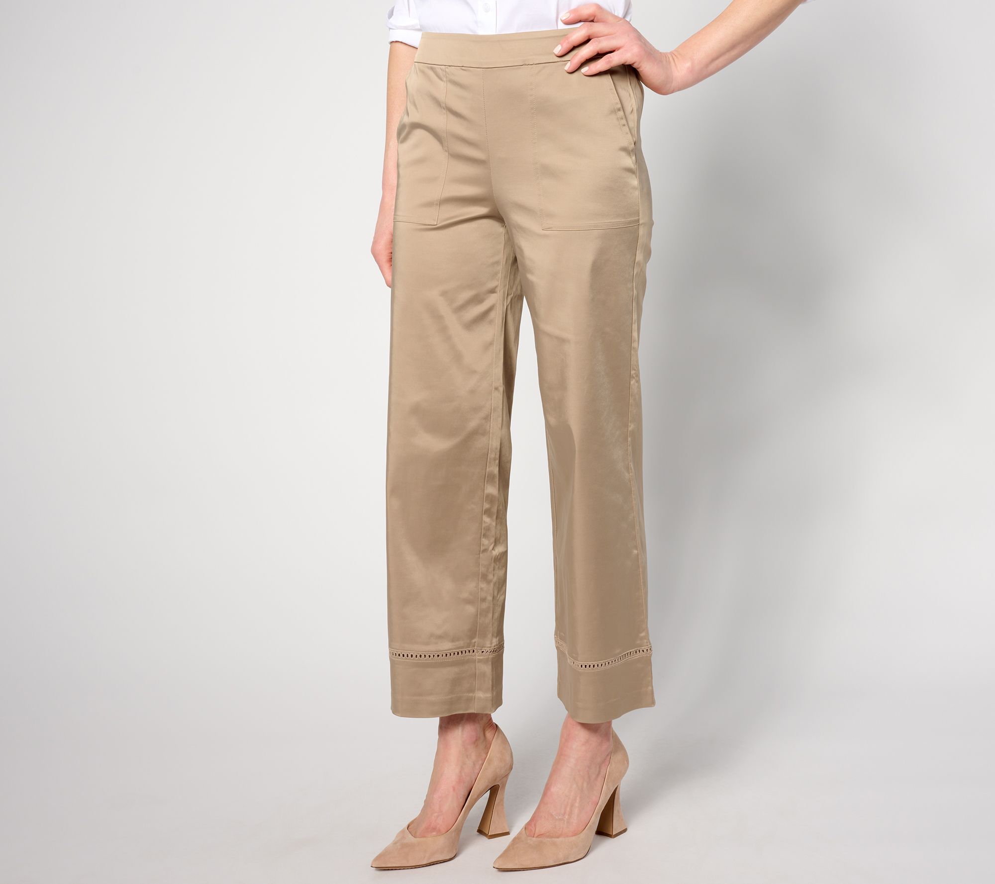Isaac Mizrahi Live! Petite Stretch Taffeta Wide-Leg Ankle Pants