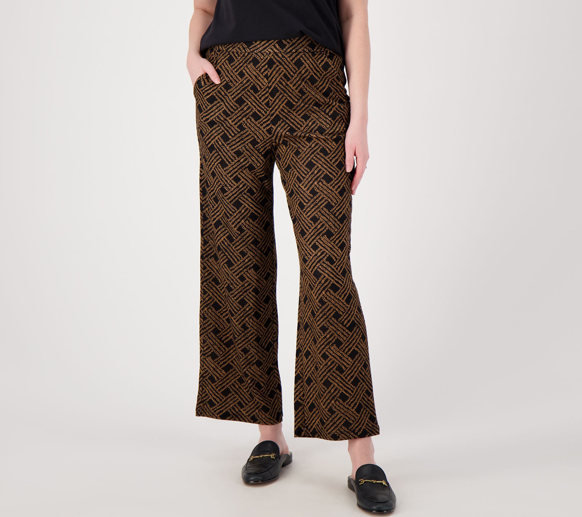 "As Is" Isaac Mizrahi Live! Regular Silky Ponte Printed Pull On Pants