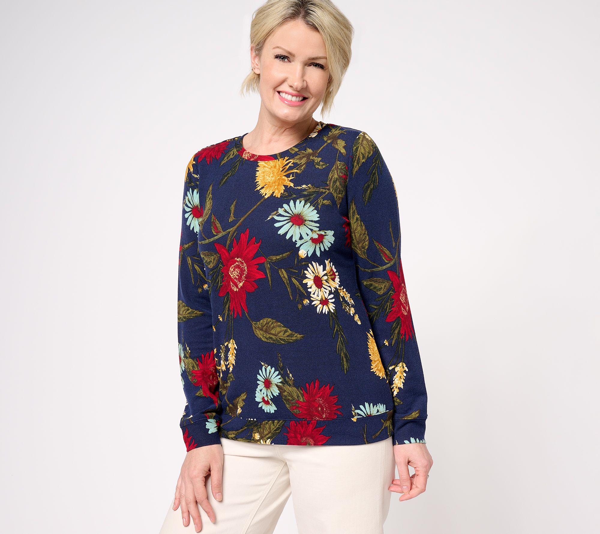 "As Is" Denim & Co. Printed Heavenly Jersey Round Neck Long Sleeve Pullover