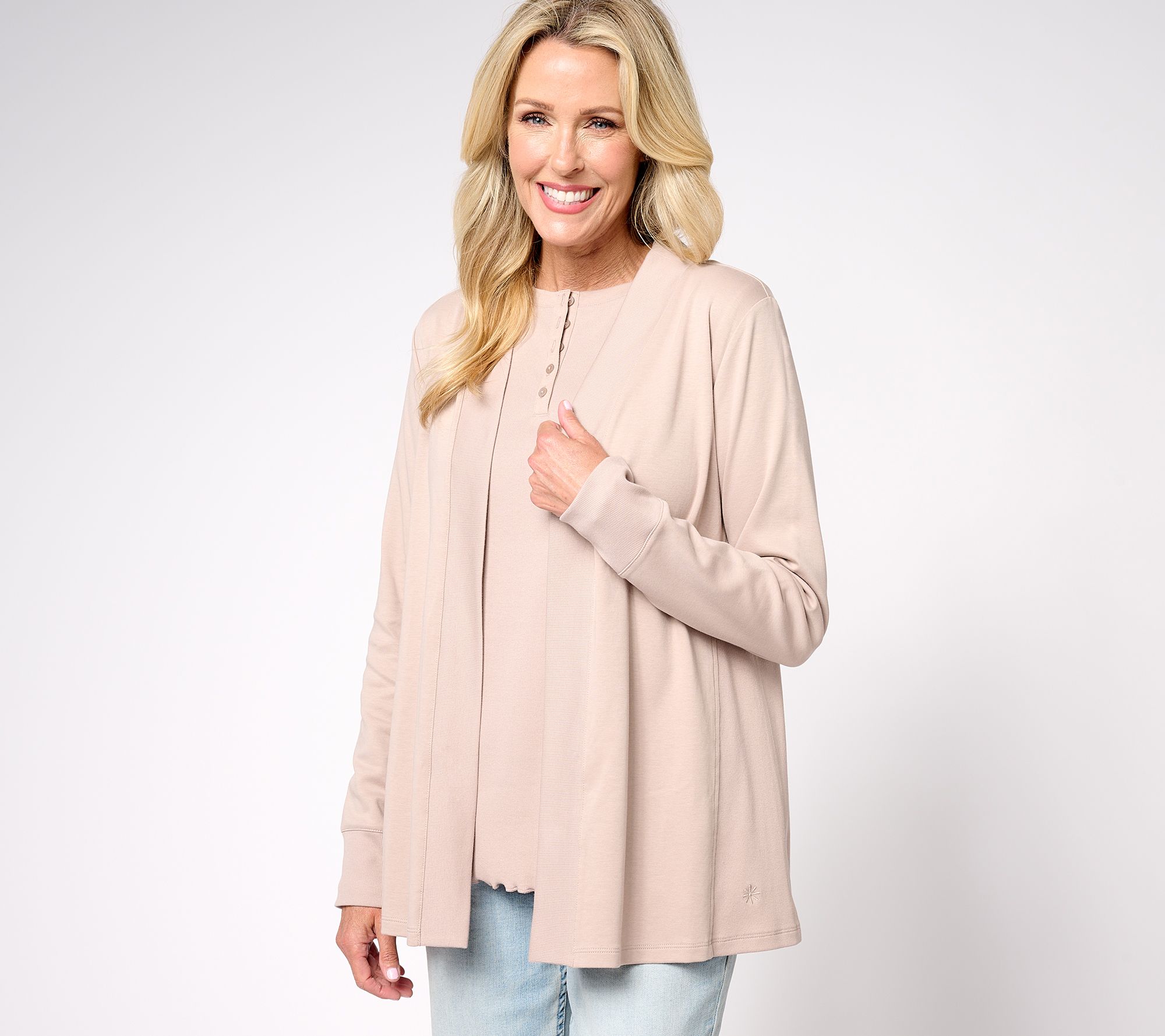 "As Is" Isaac Mizrahi Live! Essentials Pima Cotton Ribbed Cardigan