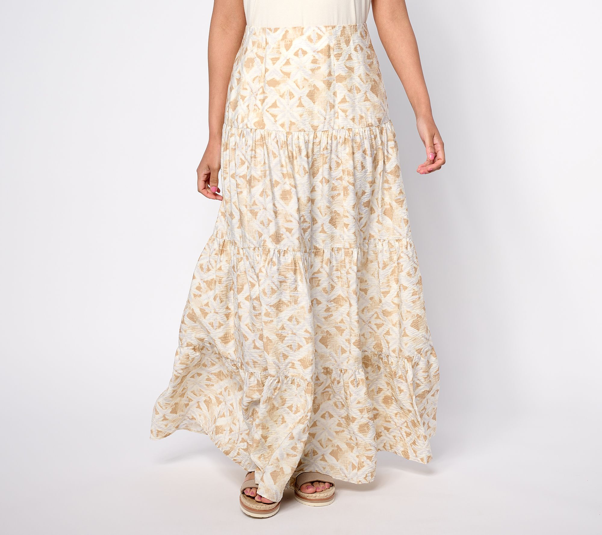 Peace Love World Boheme Petite Printed Pull-On Tiered Skirt