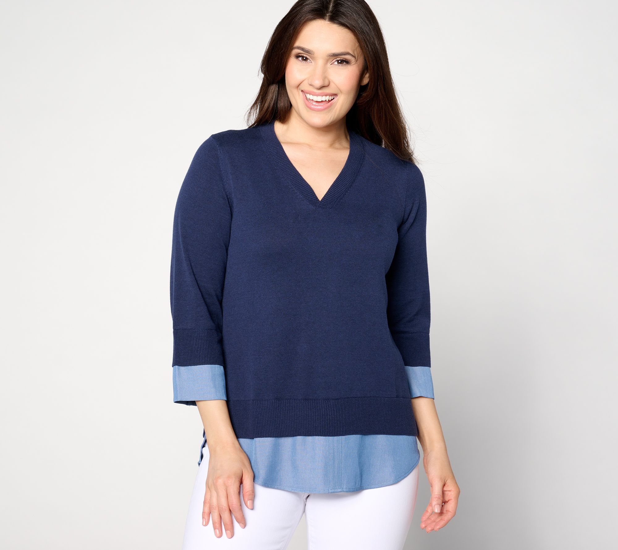Joan Rivers 3/4 Sleeve V-Neck 2Fer Sweater