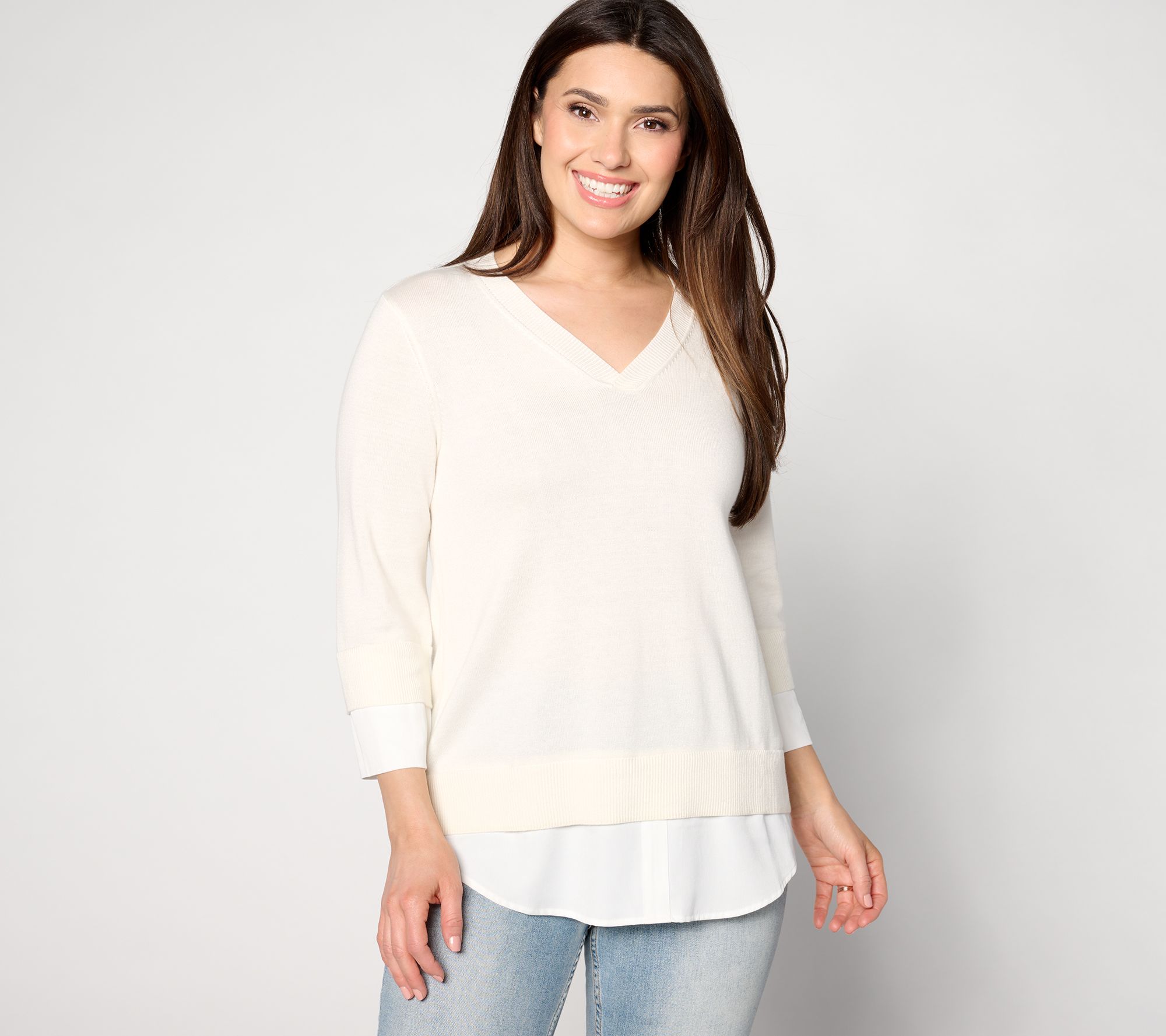 Joan Rivers 3/4 Sleeve V-Neck 2Fer Sweater