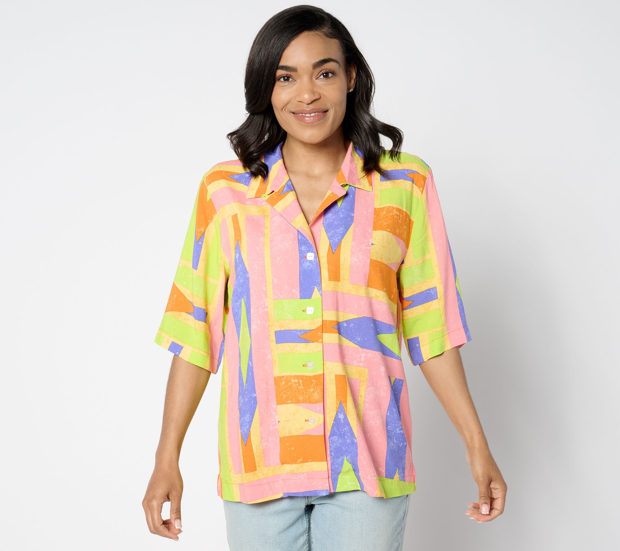 Attitudes by Renee Printed Woven Cabana Shirt