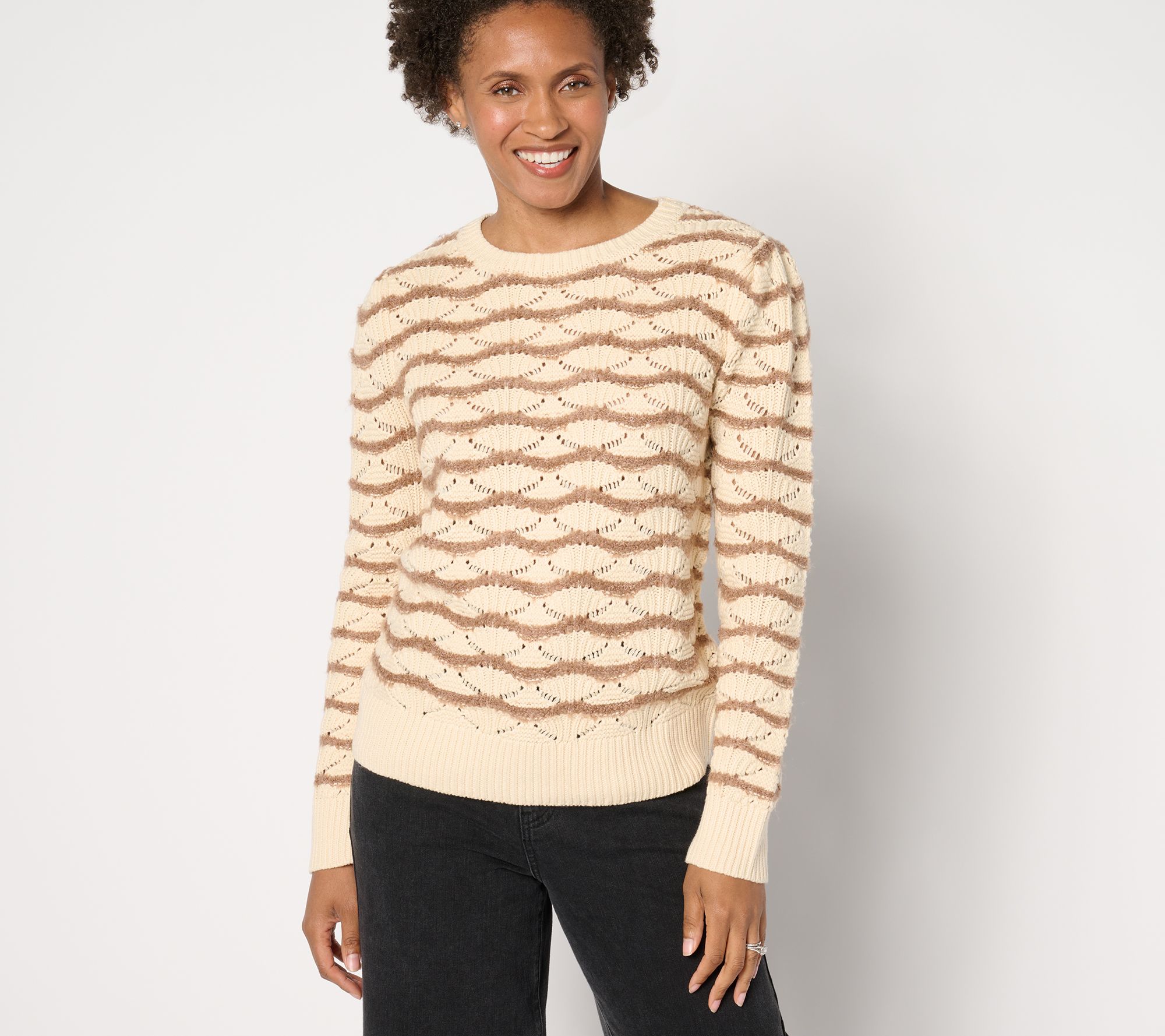 AnyBody Textured Pointelle Puff Sleeve Sweater