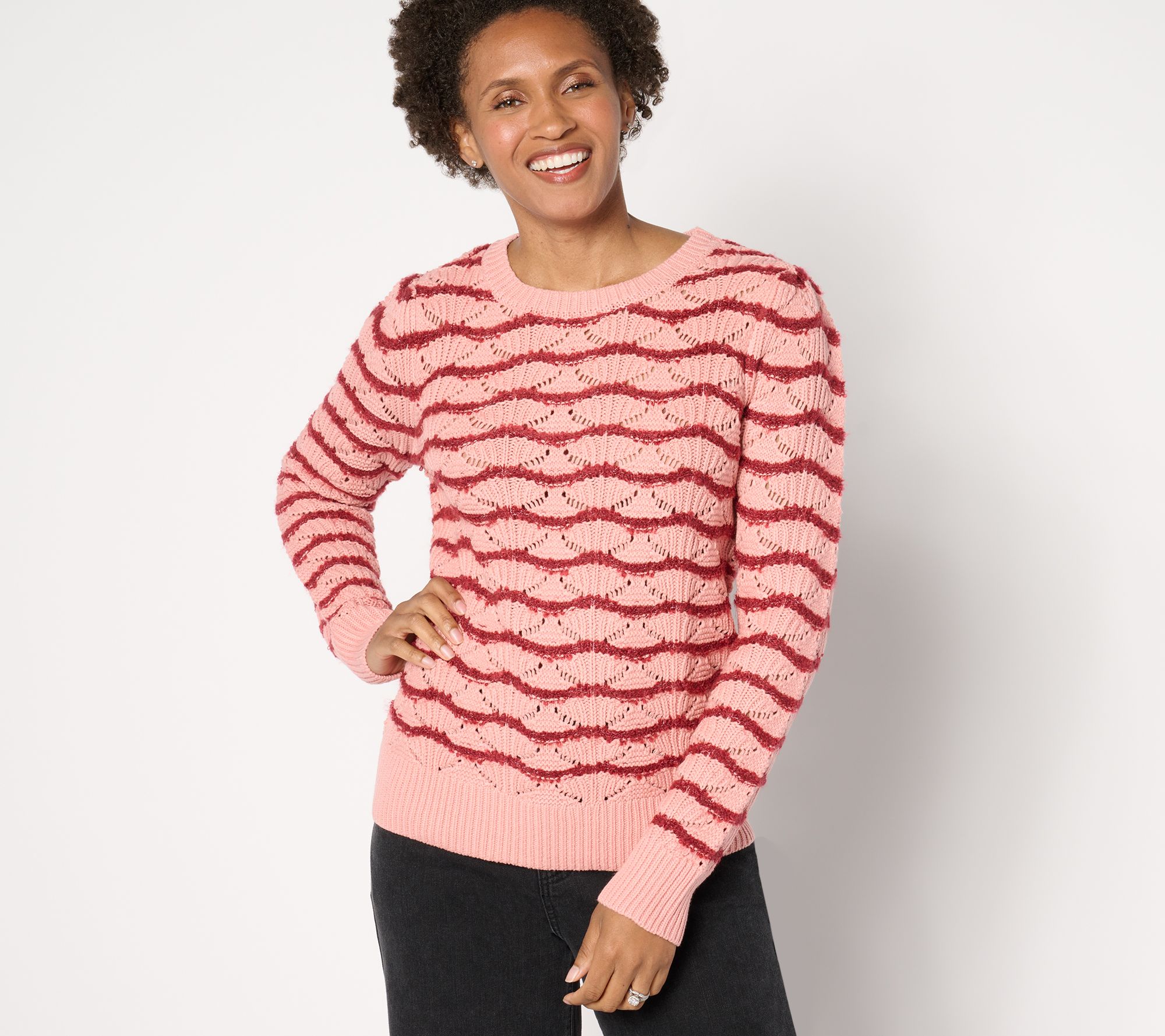 AnyBody Textured Pointelle Puff Sleeve Sweater