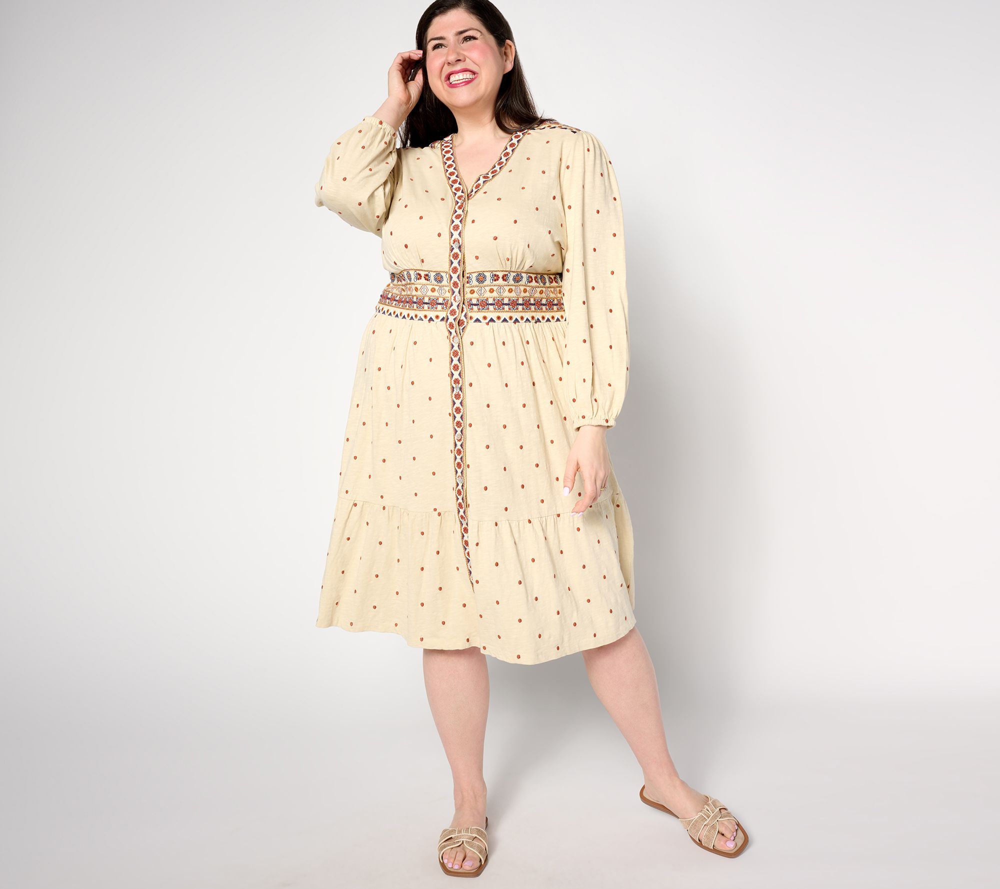 "As Is" Denim & Co. Canyon Retreat Regular Button Front Midi Dress