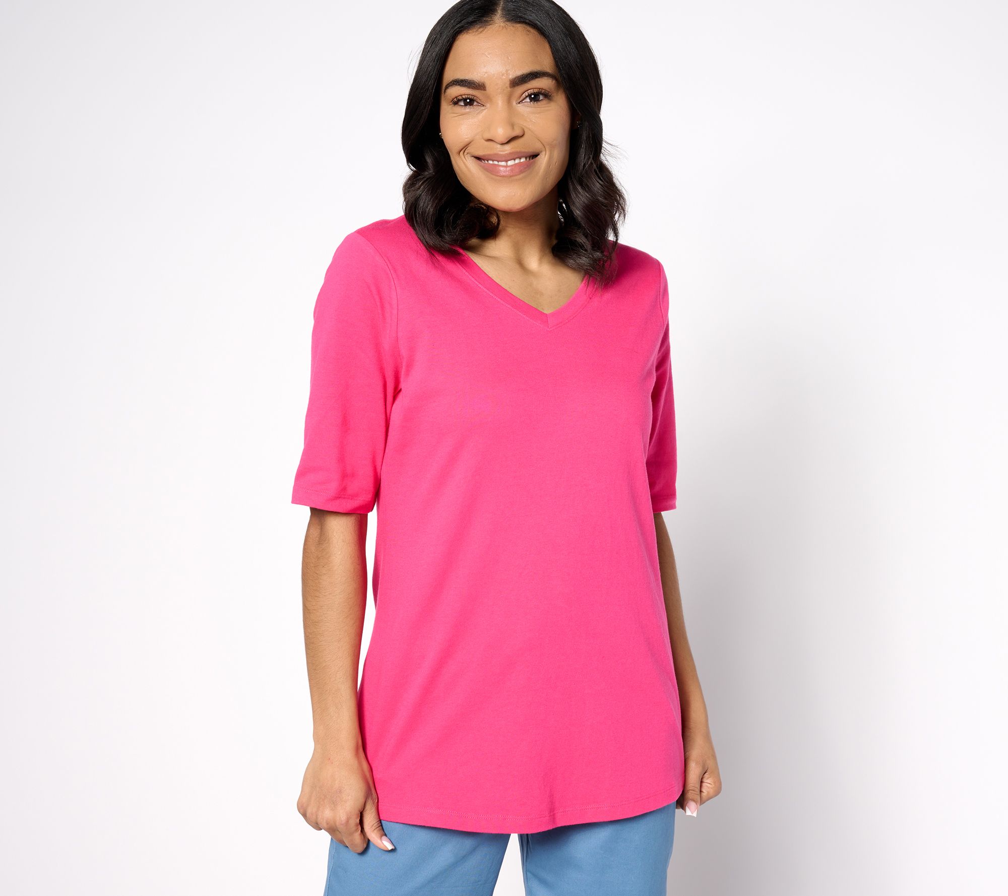 "As Is" Denim & Co. Essentials Regular True Cotton Jersey V-Neck Tunic