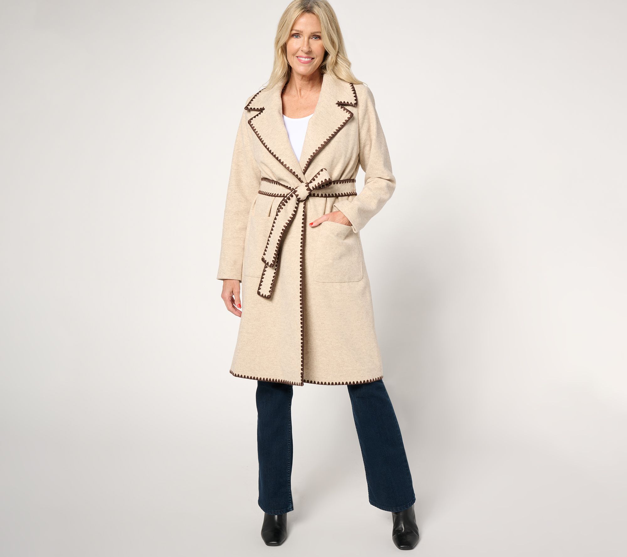 BEAUTIFUL by Lawrence Zarian Petite Belted Double Knit Lined Coat