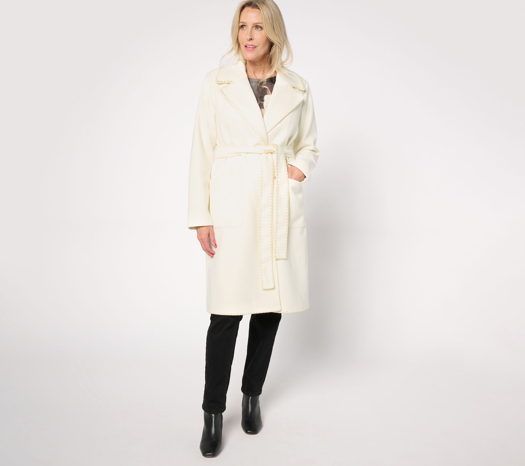 BEAUTIFUL by Lawrence Zarian Petite Belted Double Knit Lined Coat