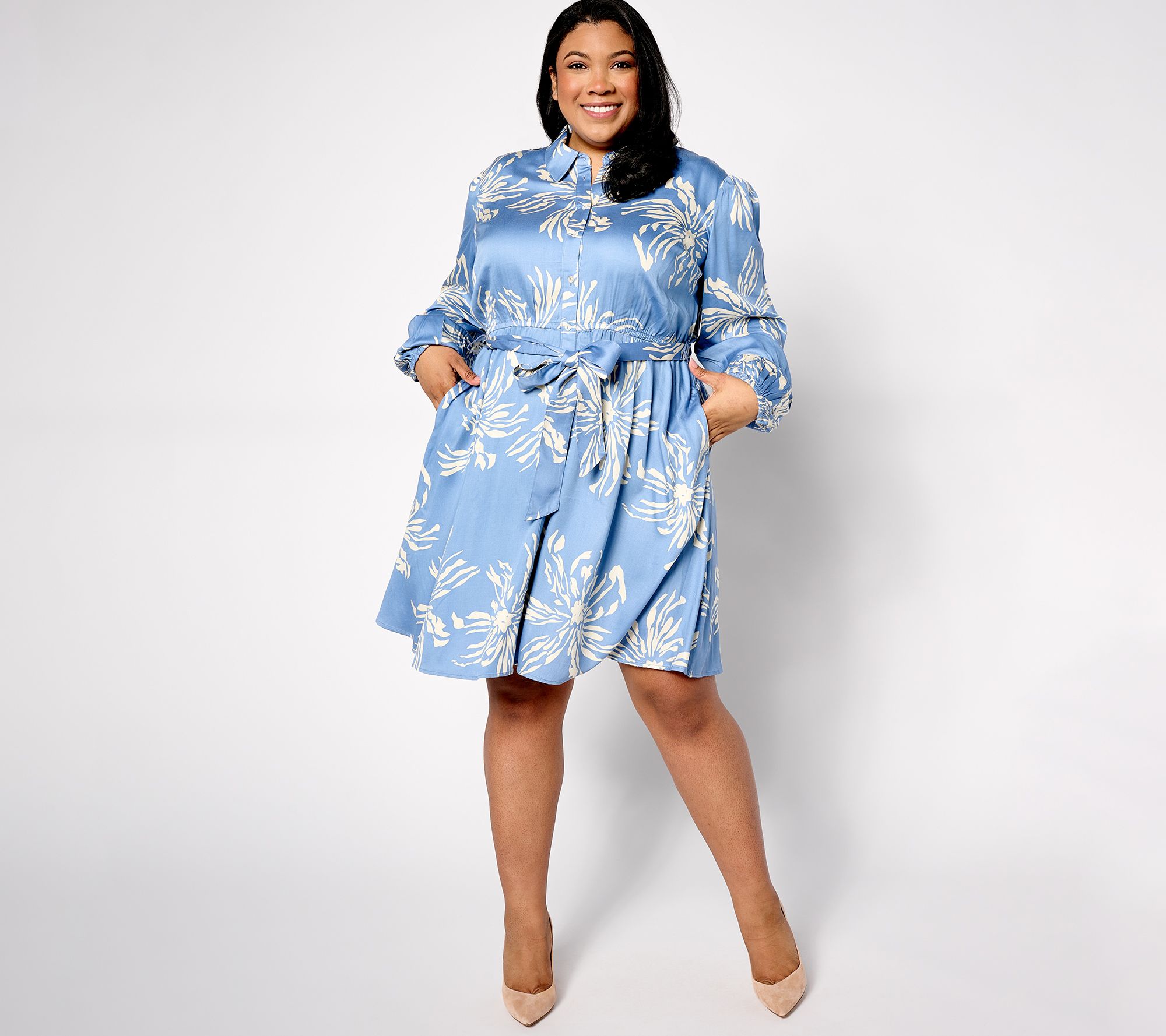 "As Is" Destination 365 Regular Printed Shirtdress with Self Belt