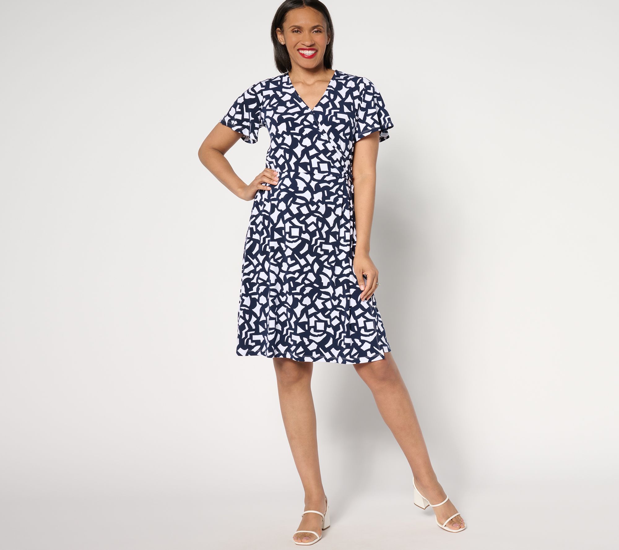 "As Is" Susan Graver Tall Liquid Knit Faux Wrap Dress