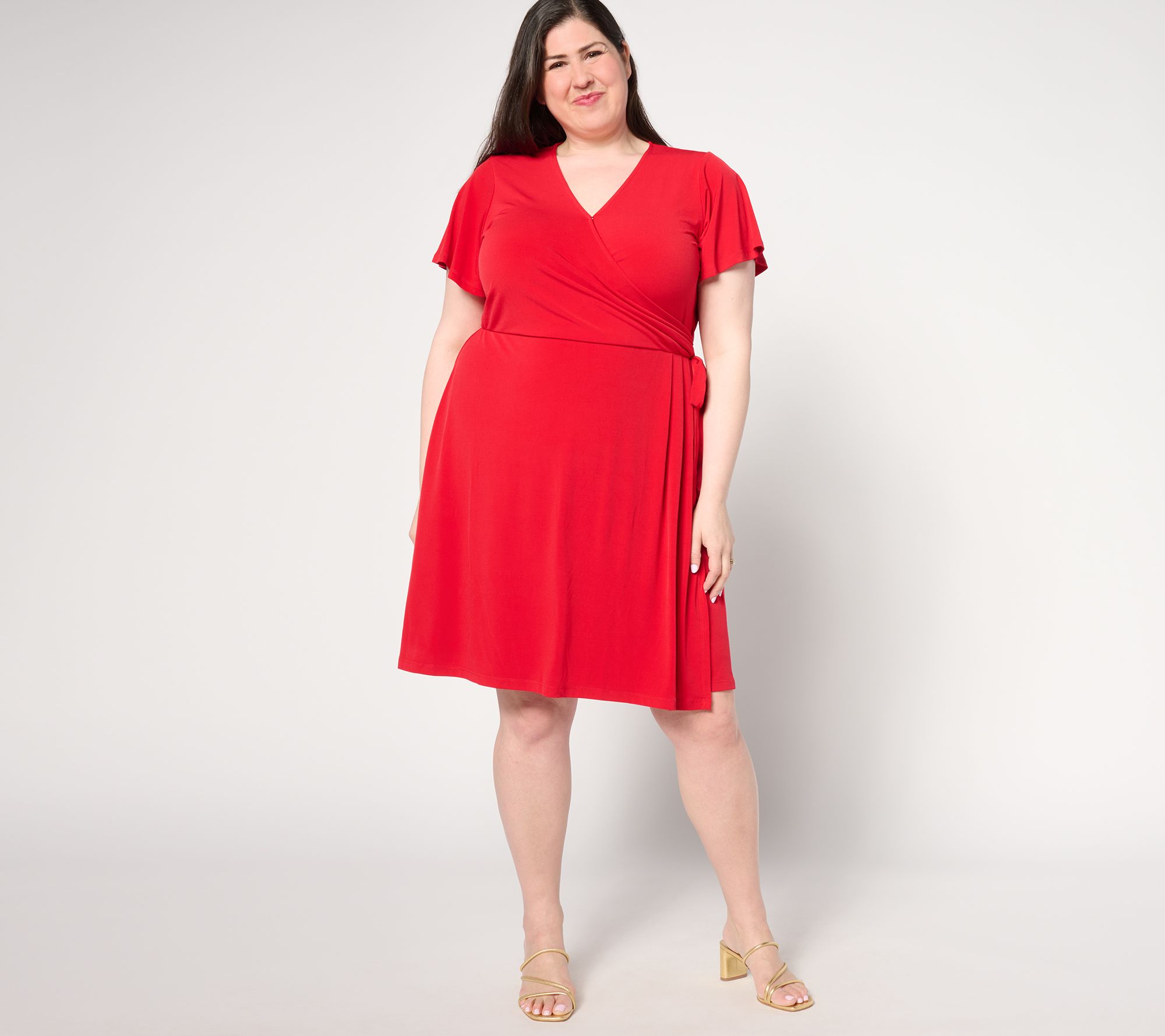 "As Is" Susan Graver Tall Liquid Knit Faux Wrap Dress