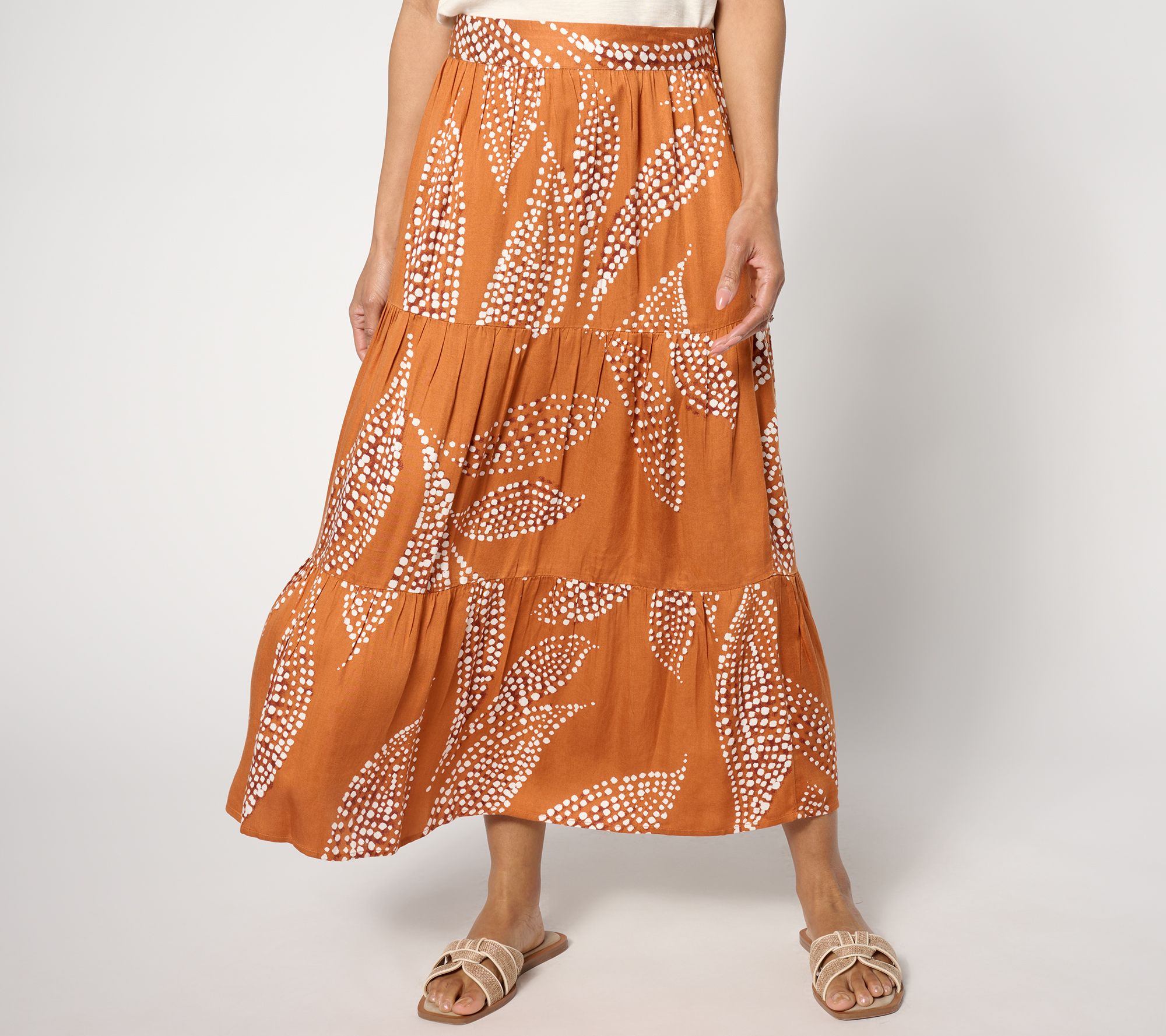 "As Is" Destination 365 Regular Printed Tiered Pull-On Midi Skirt