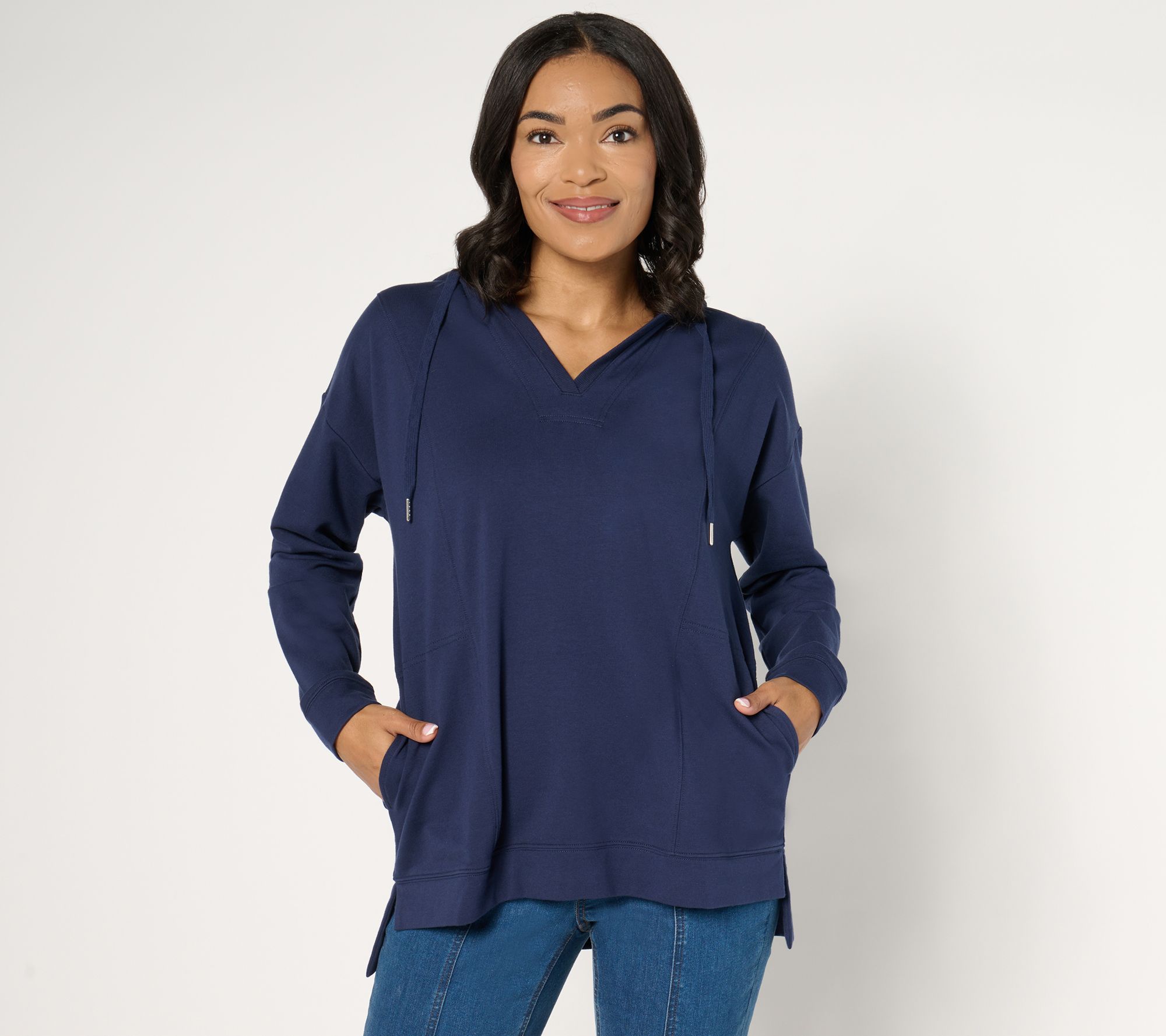 Joan Rivers French Terry Hooded V-Neck Pull-Over Sweatshirt