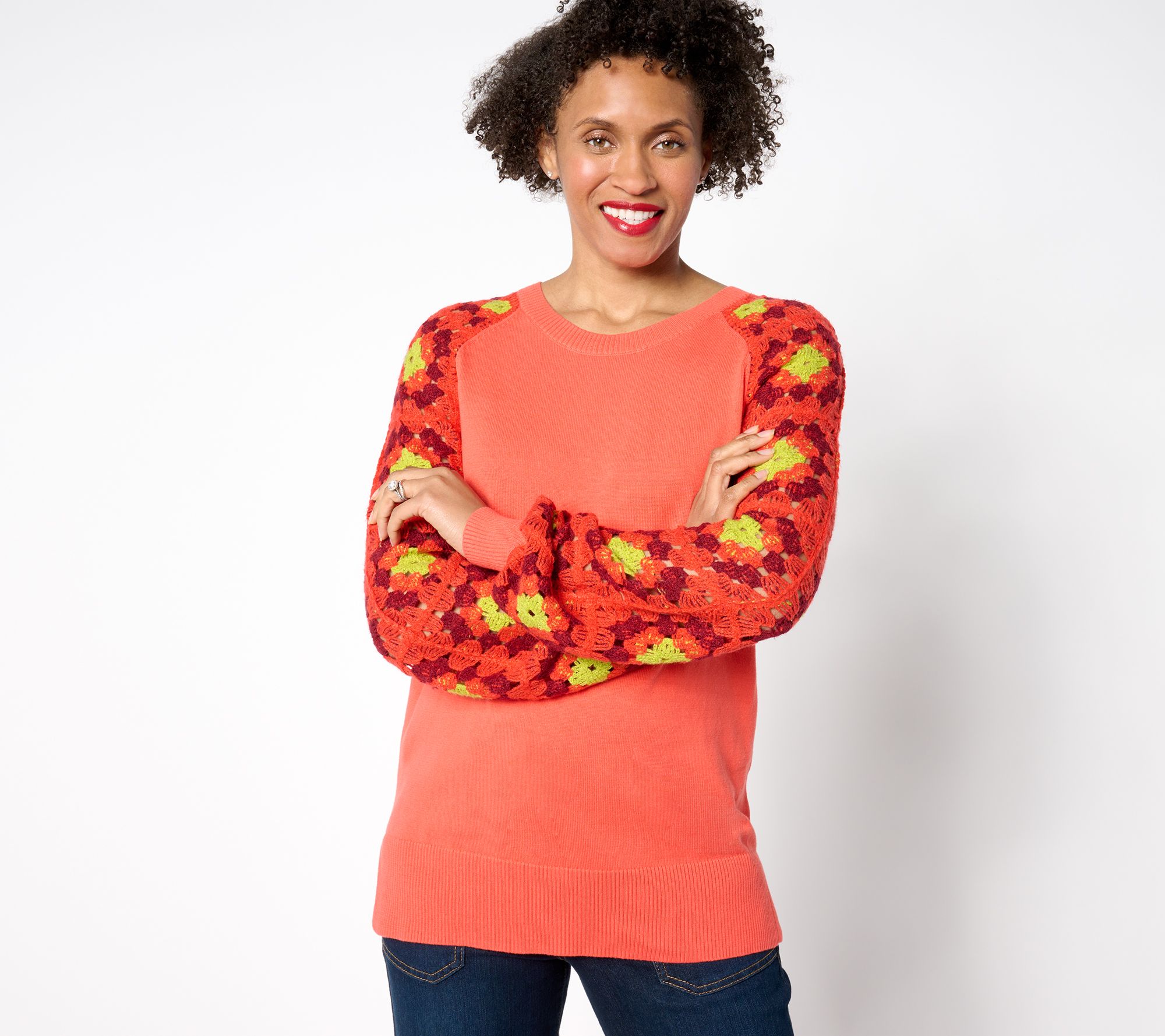 "As Is" Belle Boho by Kim Gravel Granny Square Crochet Sleeve Sweater