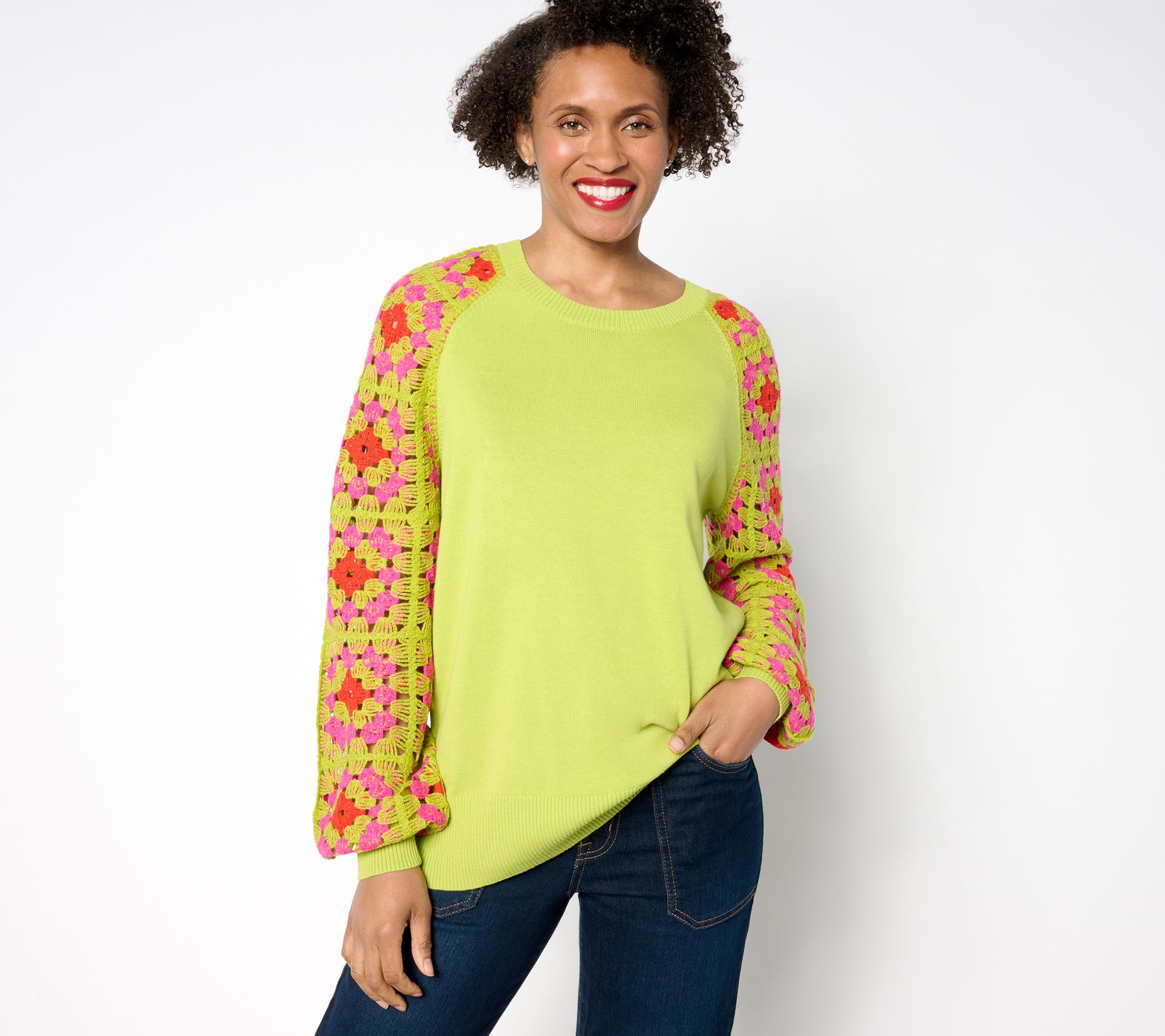 "As Is" Belle Boho by Kim Gravel Granny Square Crochet Sleeve Sweater