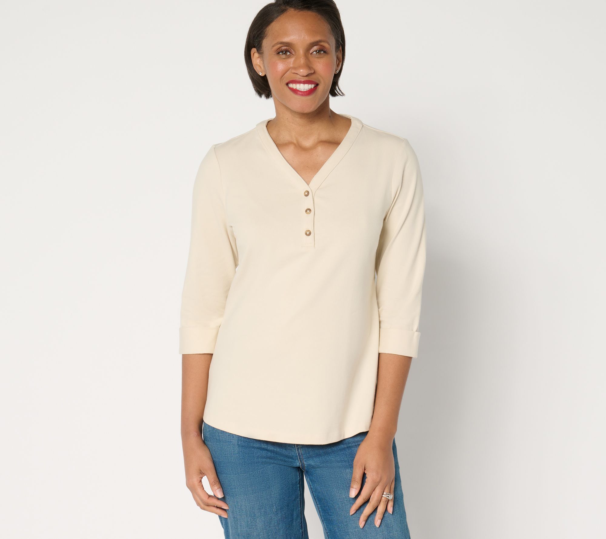 Denim & Co. Essentials Perfect Jersey Henley Knit Top