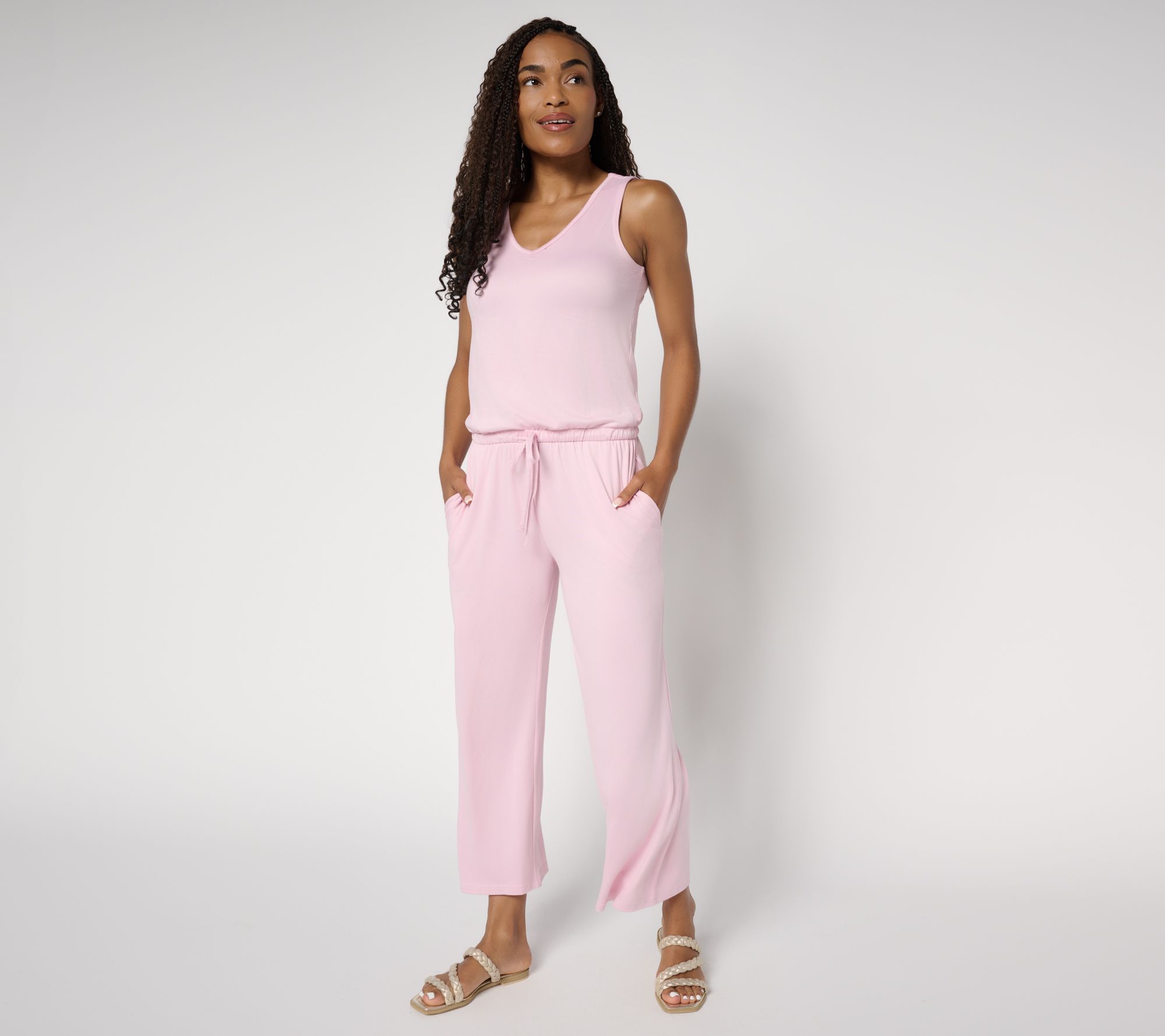 MUK LUKS Petite Cloud Knit Sleeveless Crop Jumpsuit - QVC.com