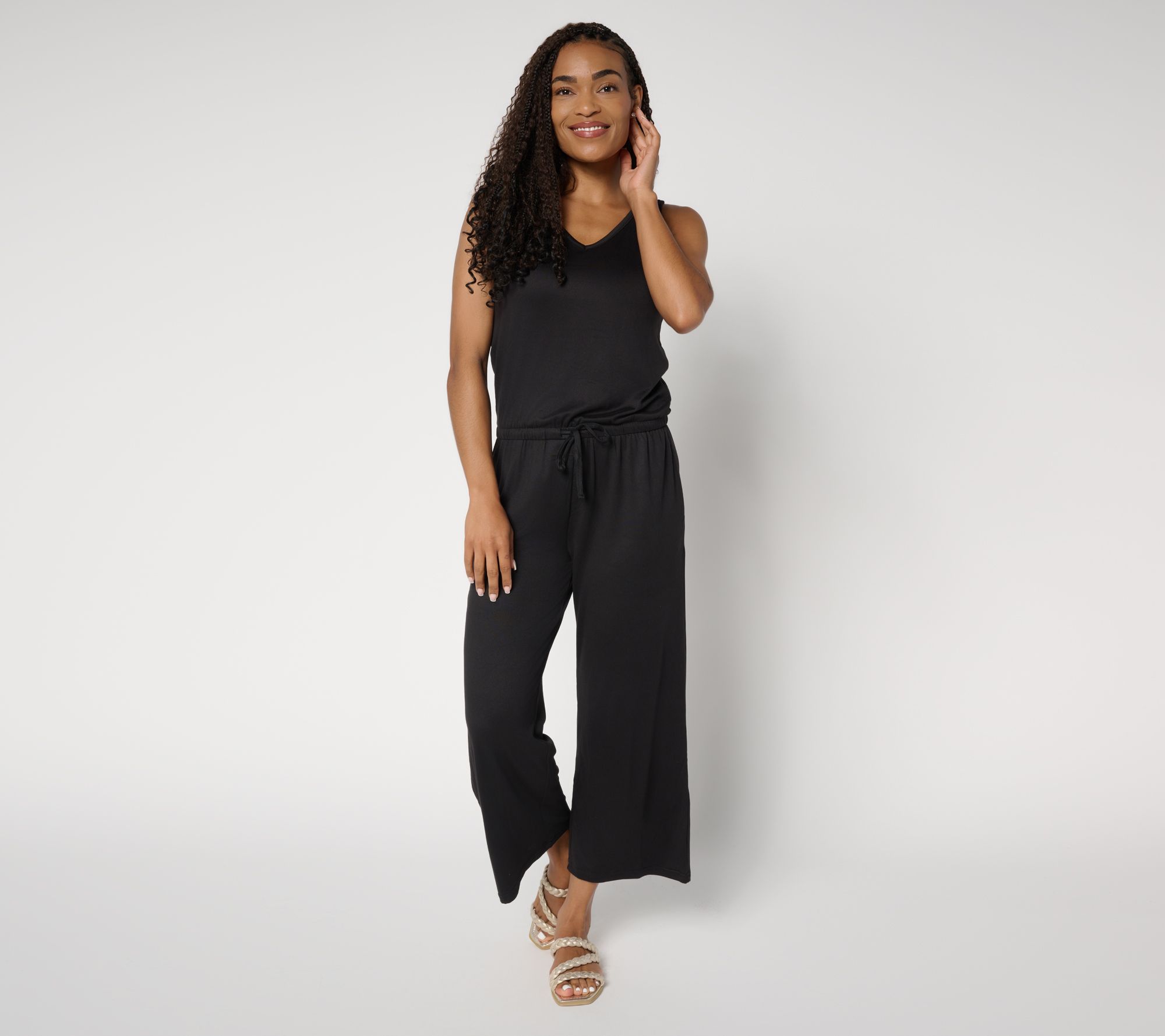 MUK LUKS Petite Cloud Knit Sleeveless Crop Jumpsuit