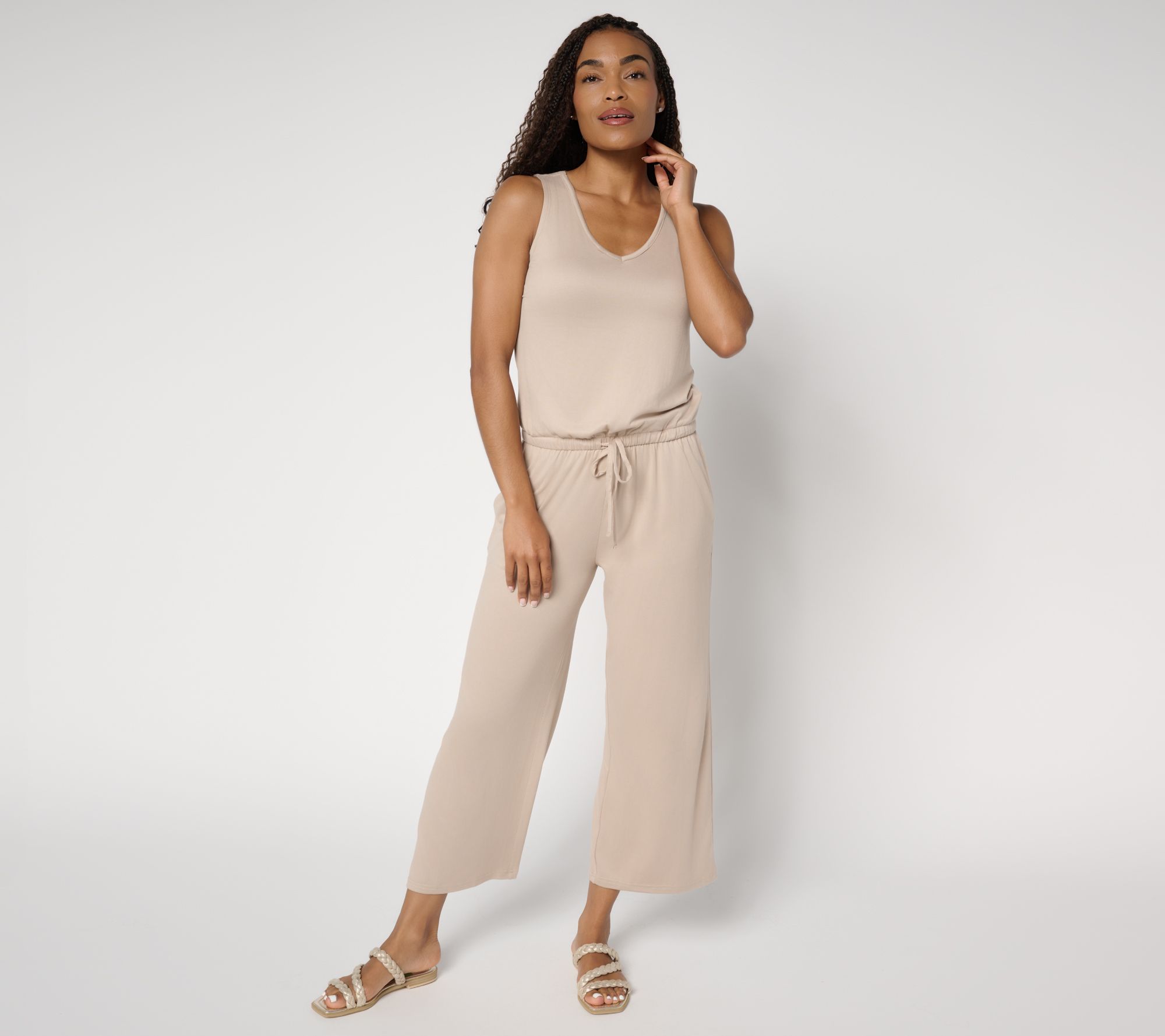 MUK LUKS Petite Cloud Knit Sleeveless Crop Jumpsuit