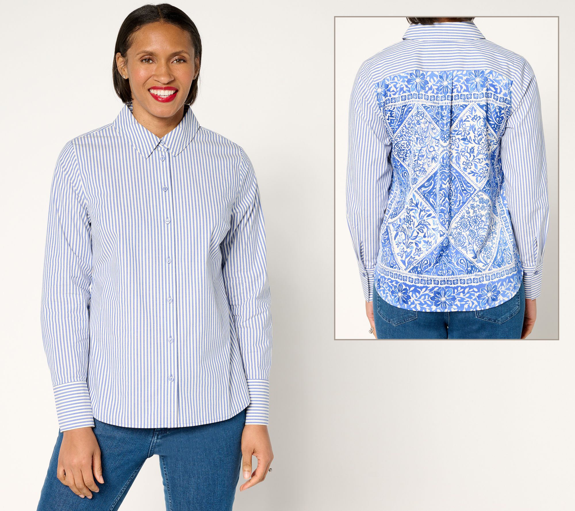 BEAUTIFUL by Lawrence Zarian Button Front Shirt with Printed Back