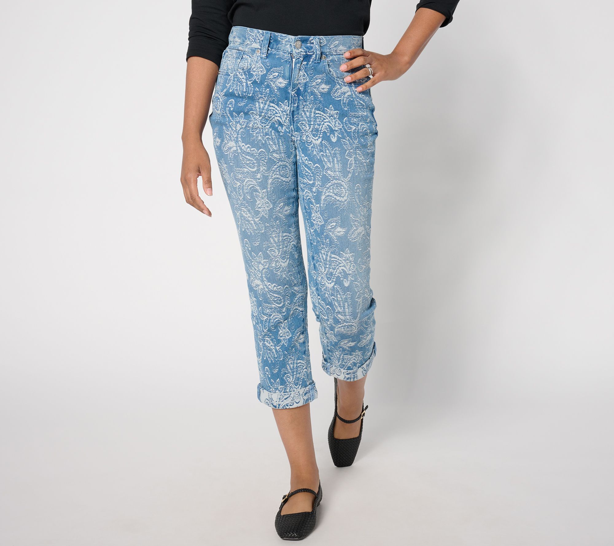 "As Is" Women with Control Petite Jacquard Denim Crop Pants