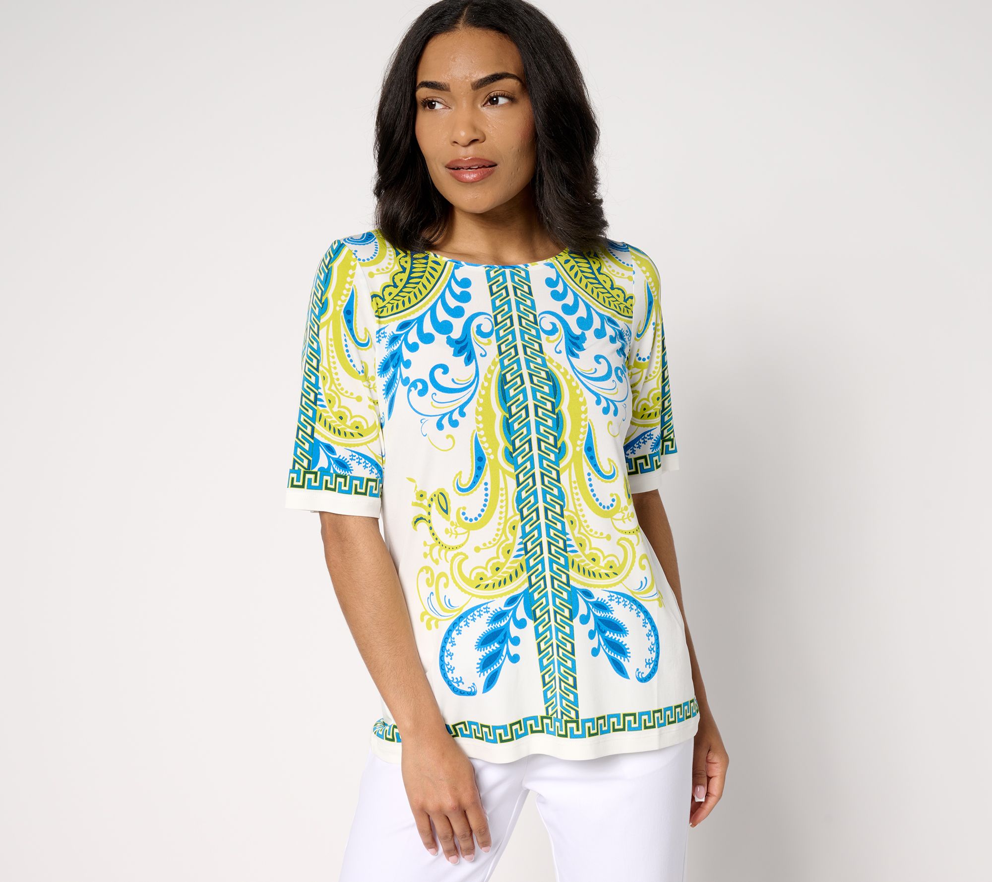 Susan Graver Regular Printed Liquid Knit Scoop Neck Tunic
