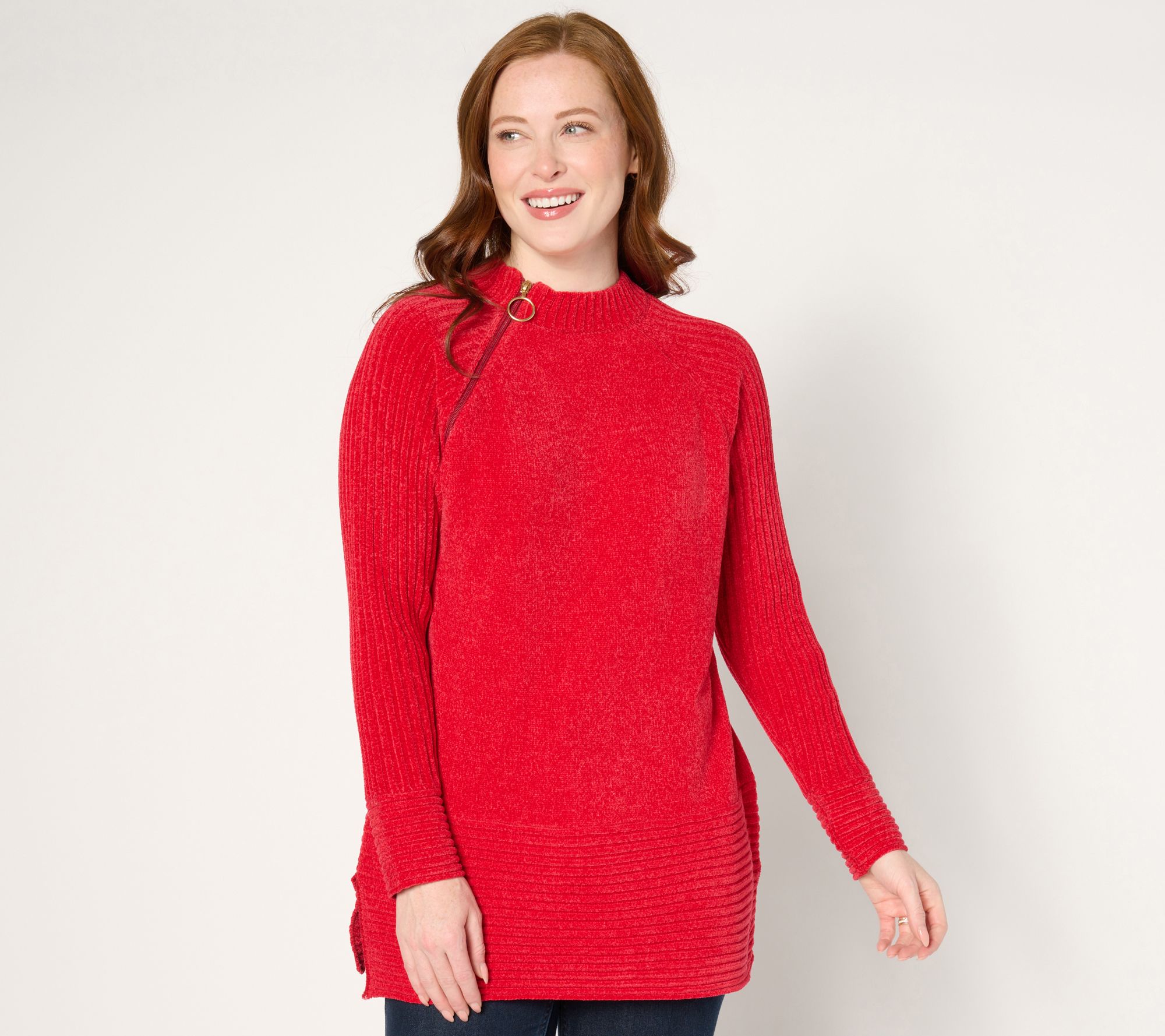 "As Is" Denim & Co. Adaptive Archives Chenille Tunic Sweater