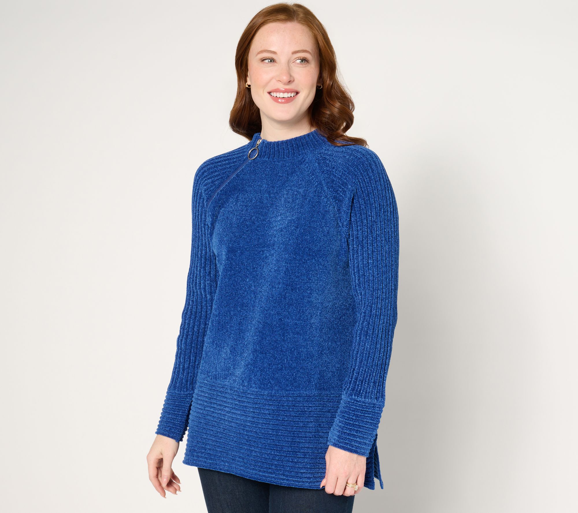 "As Is" Denim & Co. Adaptive Archives Chenille Tunic Sweater