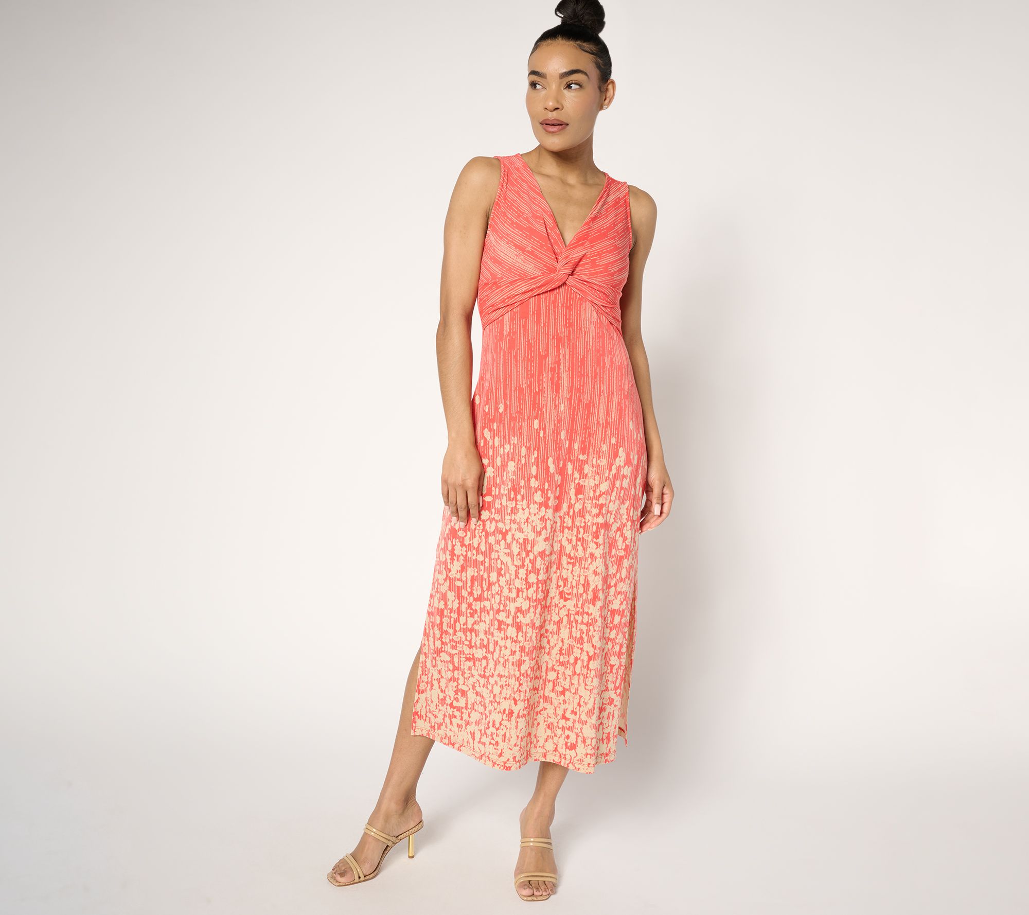 Dennis Basso Regular Italia Knit Twist Front Printed Dress