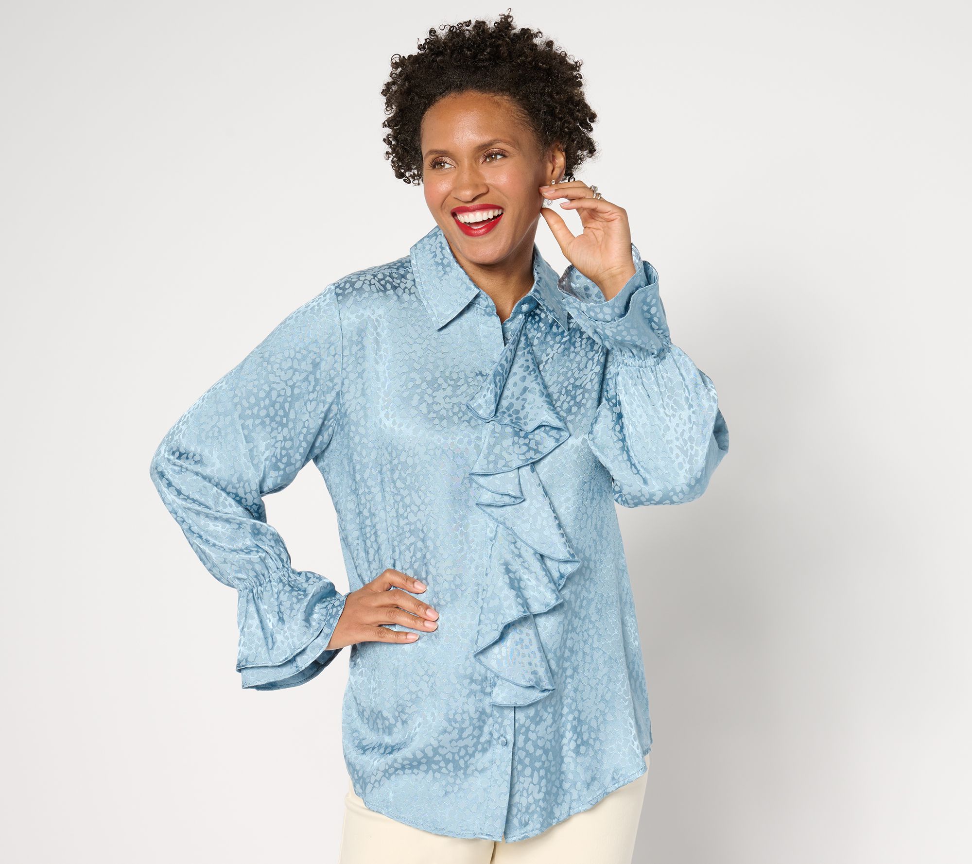 "As Is" Dennis Basso Textured Jacquard Blouse with Ruffles