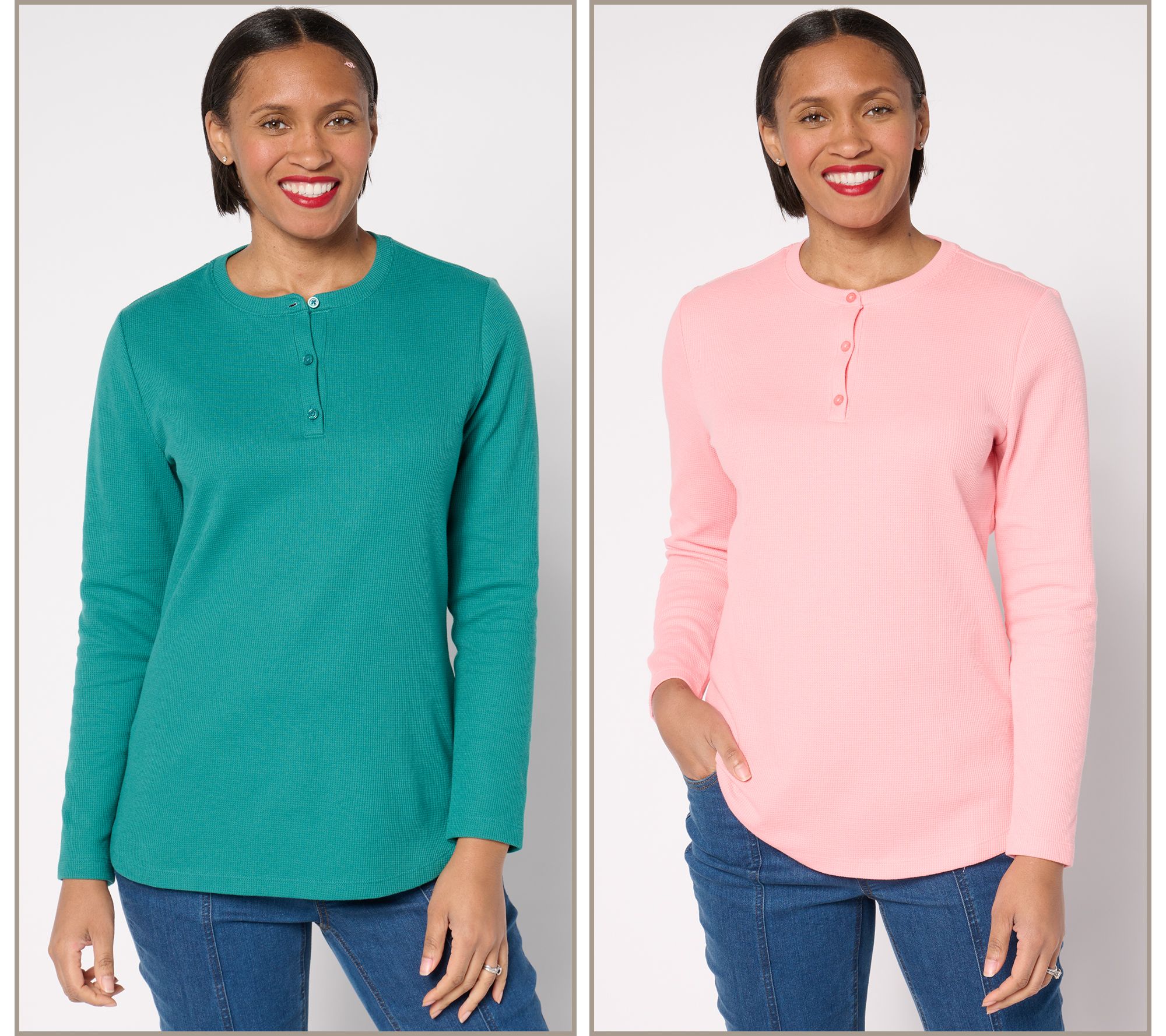 "As Is" Denim & Co. Essentials Waffle Knit 2-Pack Henleys