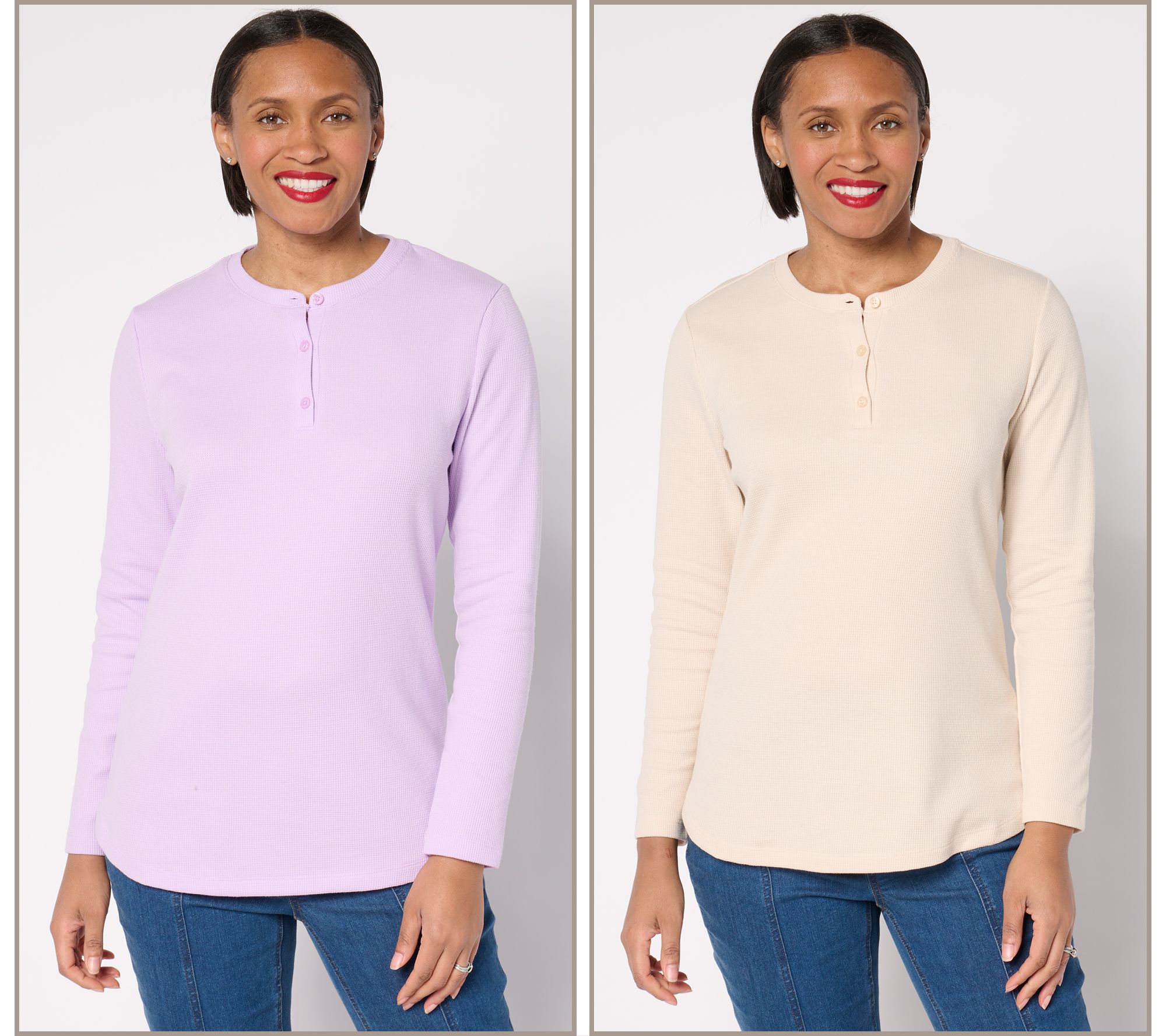 "As Is" Denim & Co. Essentials Waffle Knit 2-Pack Henleys