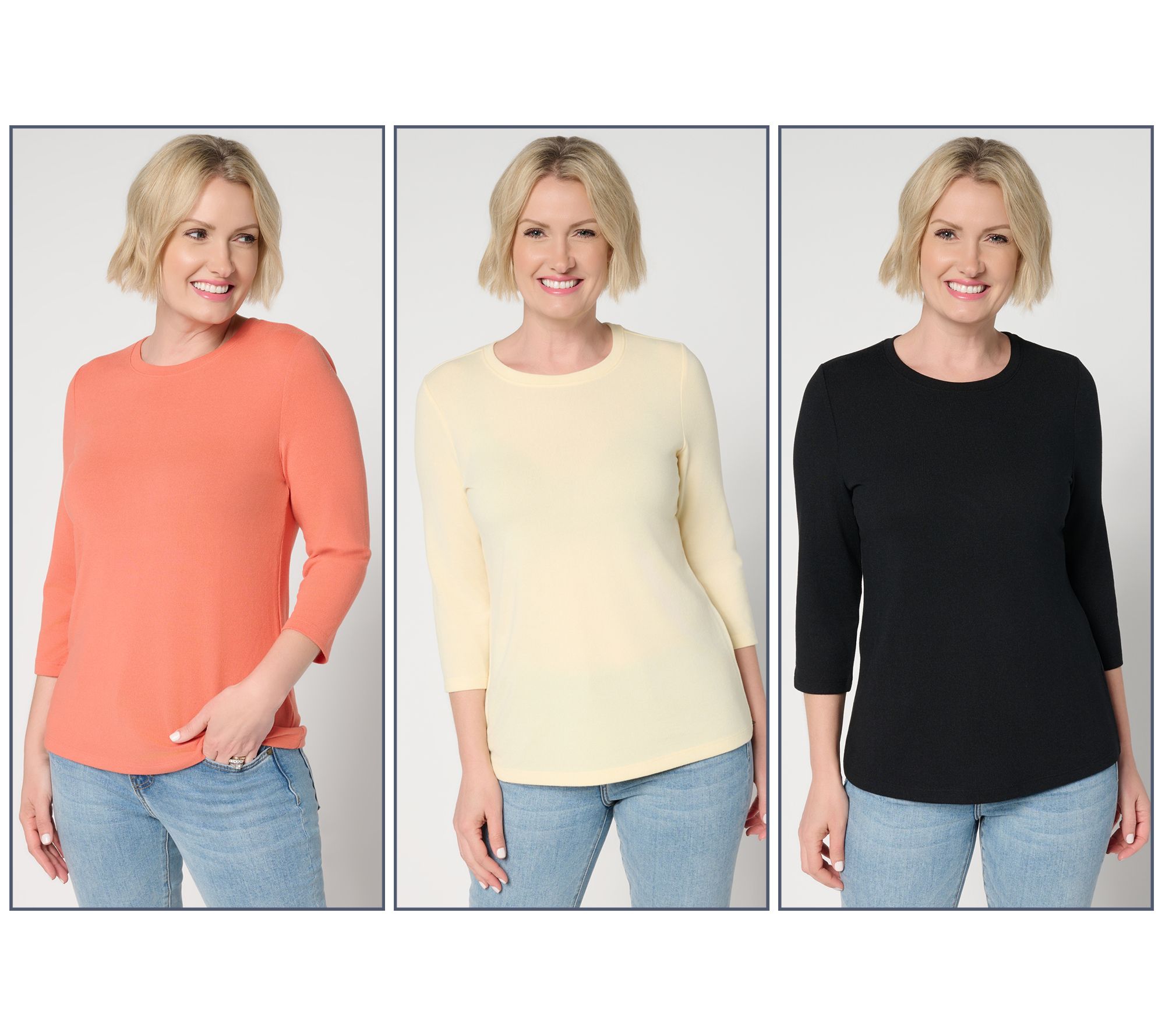 Denim & Co. Essentials Heavenly Jersey 3-Pack Round Neck Tops