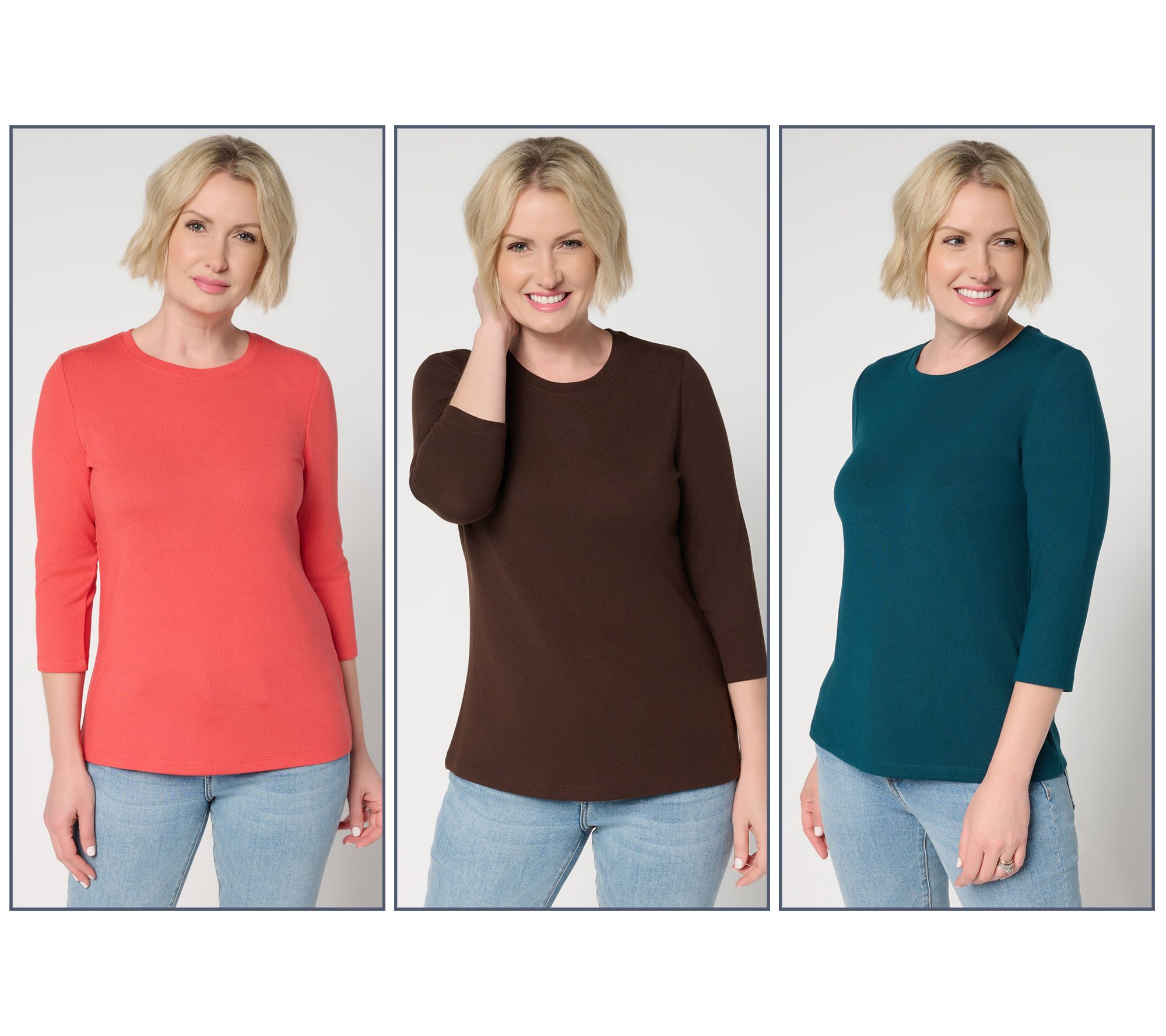 Denim & Co. Essentials Heavenly Jersey 3-Pack Round Neck Tops