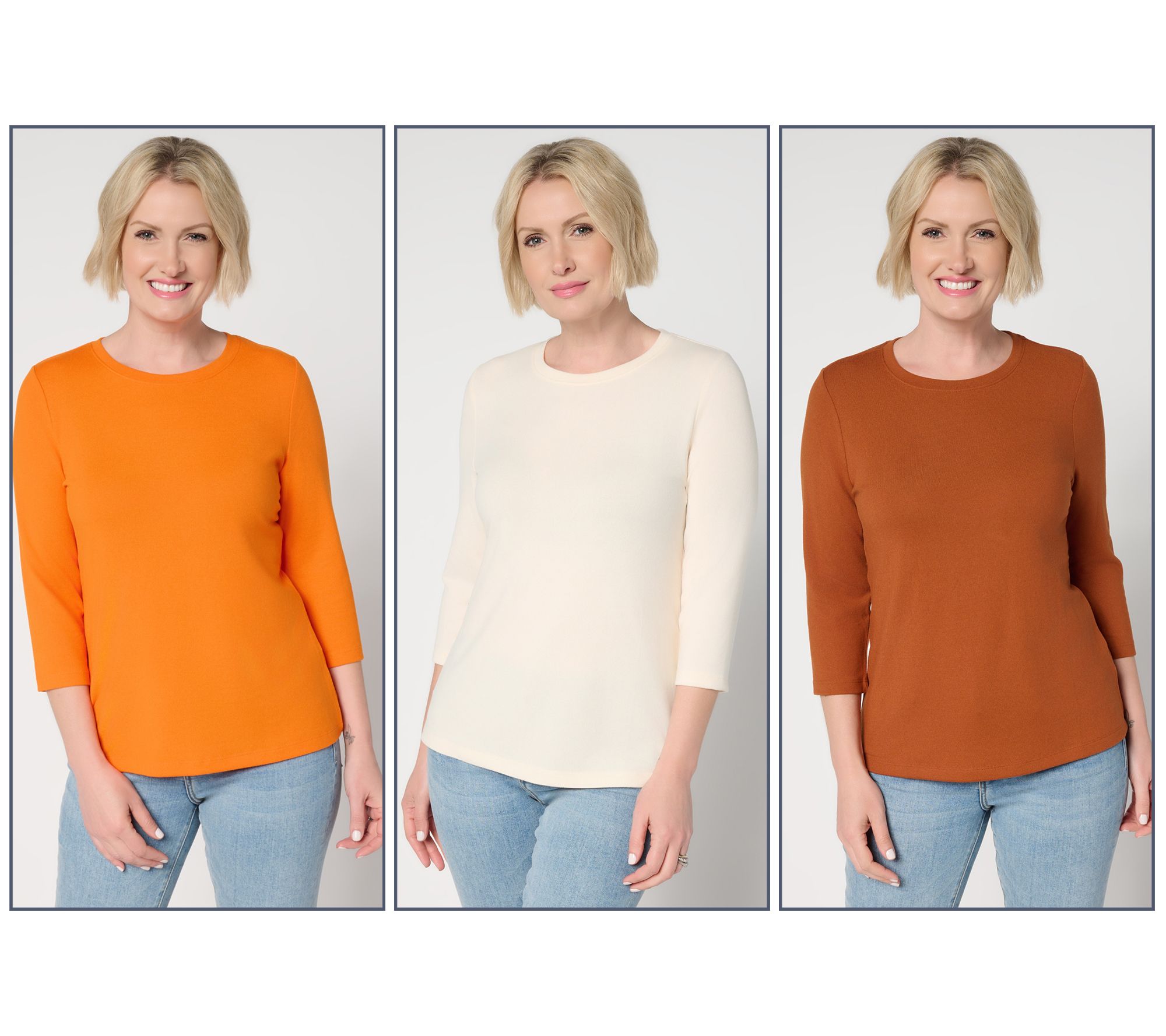 Denim & Co. Essentials Heavenly Jersey 3-Pack Round Neck Tops
