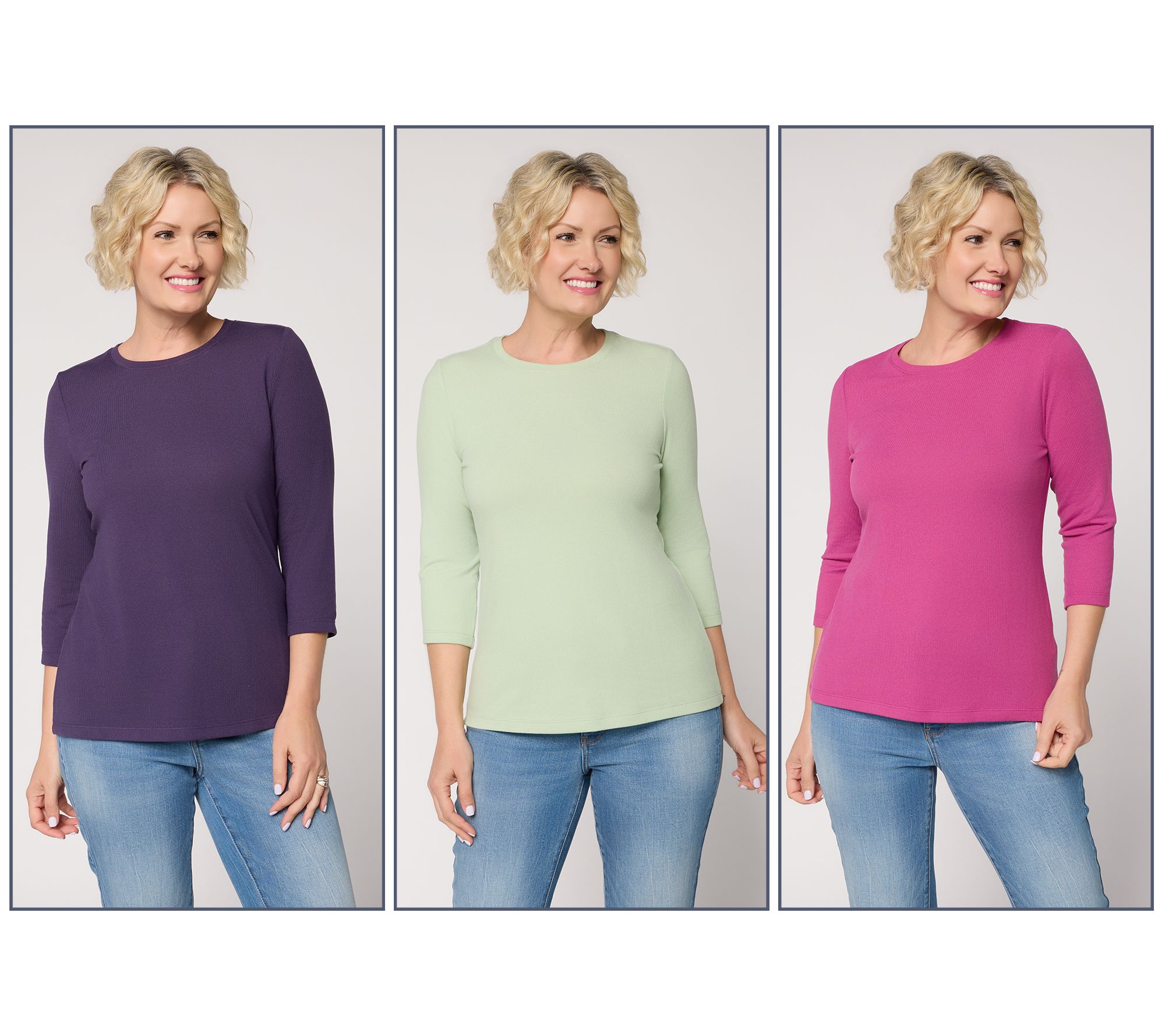 Denim & Co. Essentials Heavenly Jersey 3-Pack Round Neck Tops
