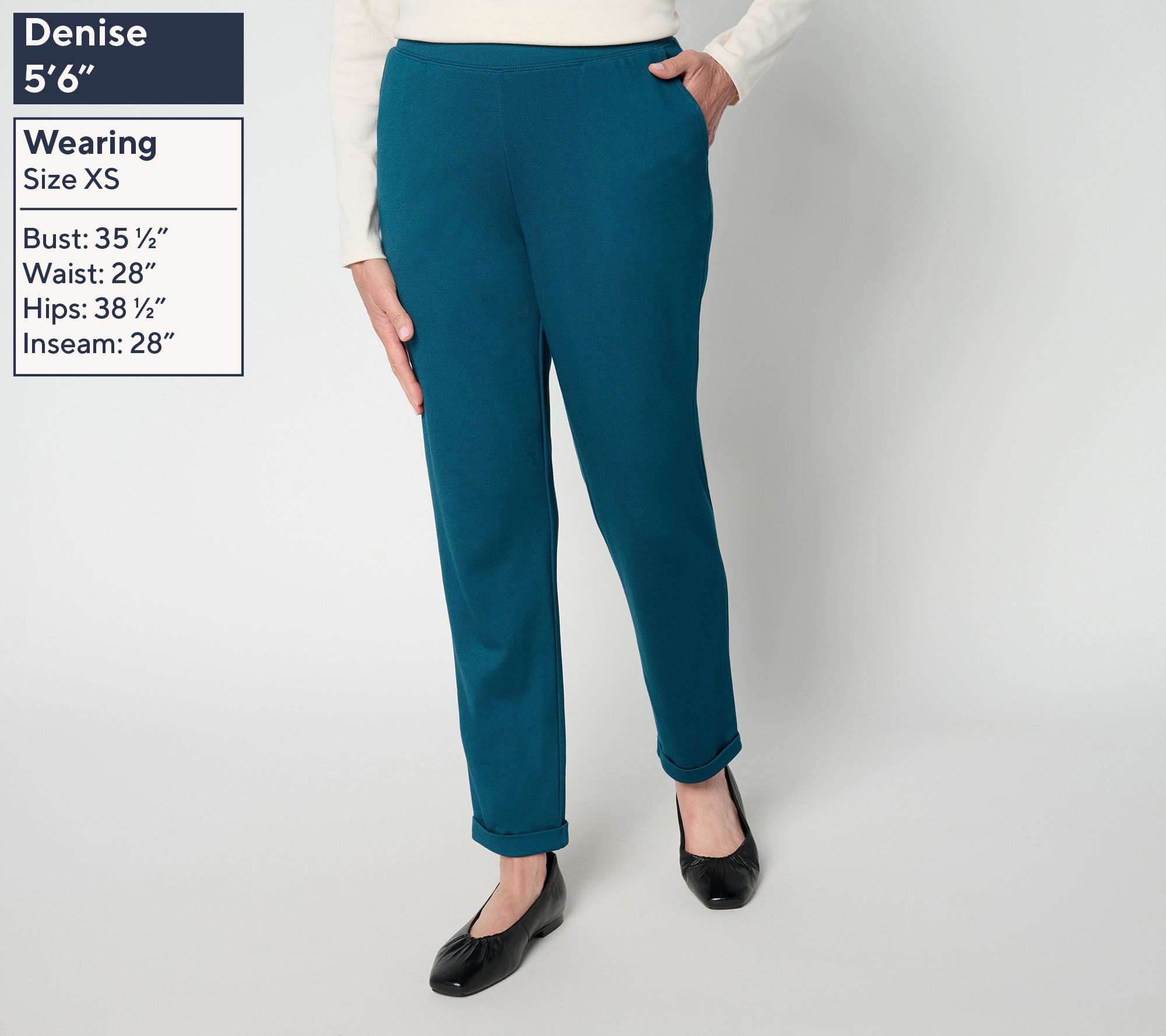 Denim & Co. Petite Knit Twill Tapered Ankle Pant, Size Petite 4X, Fall Teal