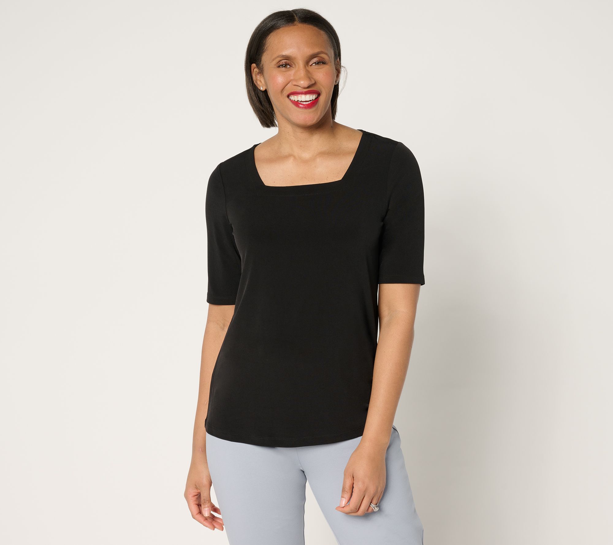 "As Is" Susan Graver Modern Essentials Liquid Knit Square Neck Top