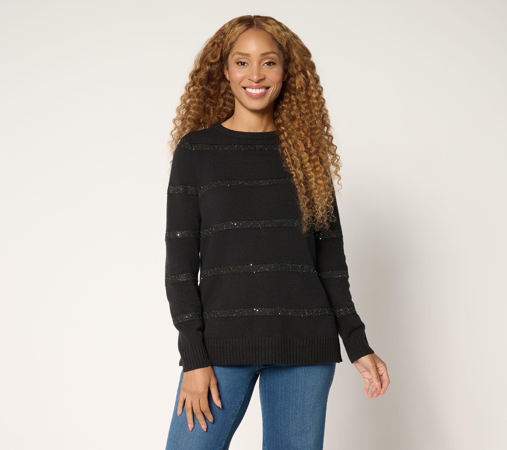 Belle by Kim Gravel Micro Sequin Stripe Sweater
