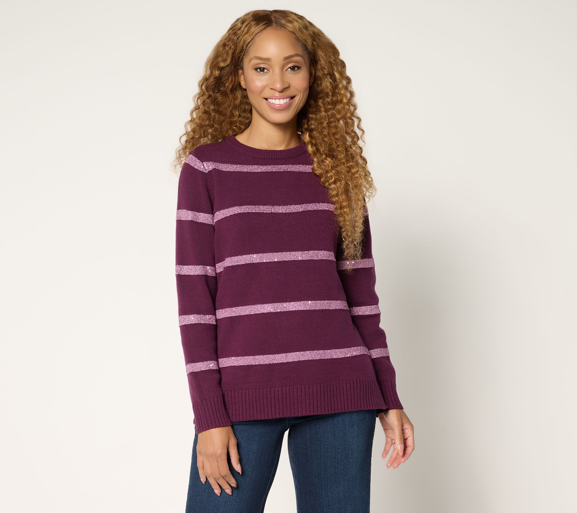 Belle by Kim Gravel Micro Sequin Stripe Sweater