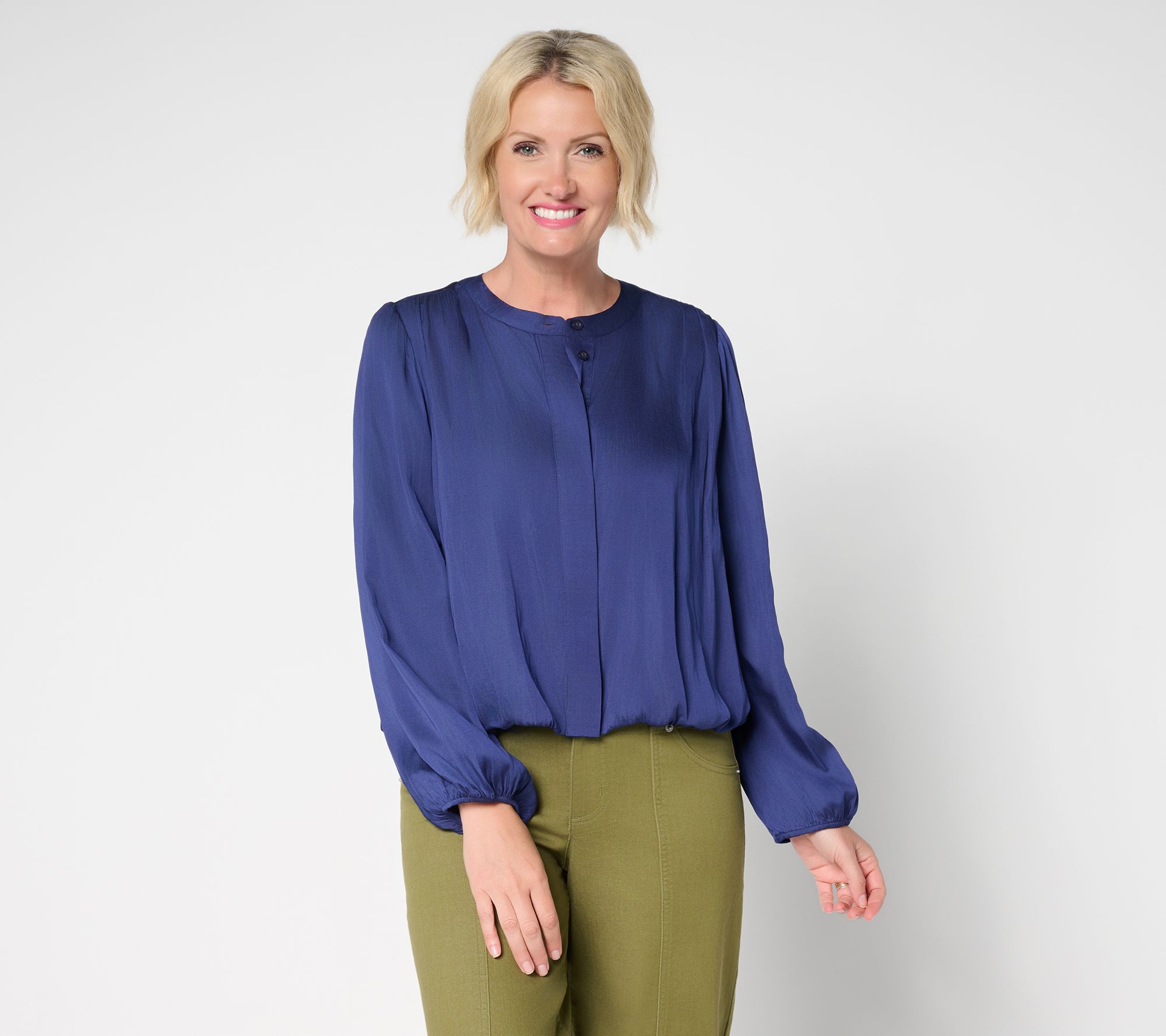 LOGO by Lori Goldstein Woven Bubble Hem Blouse