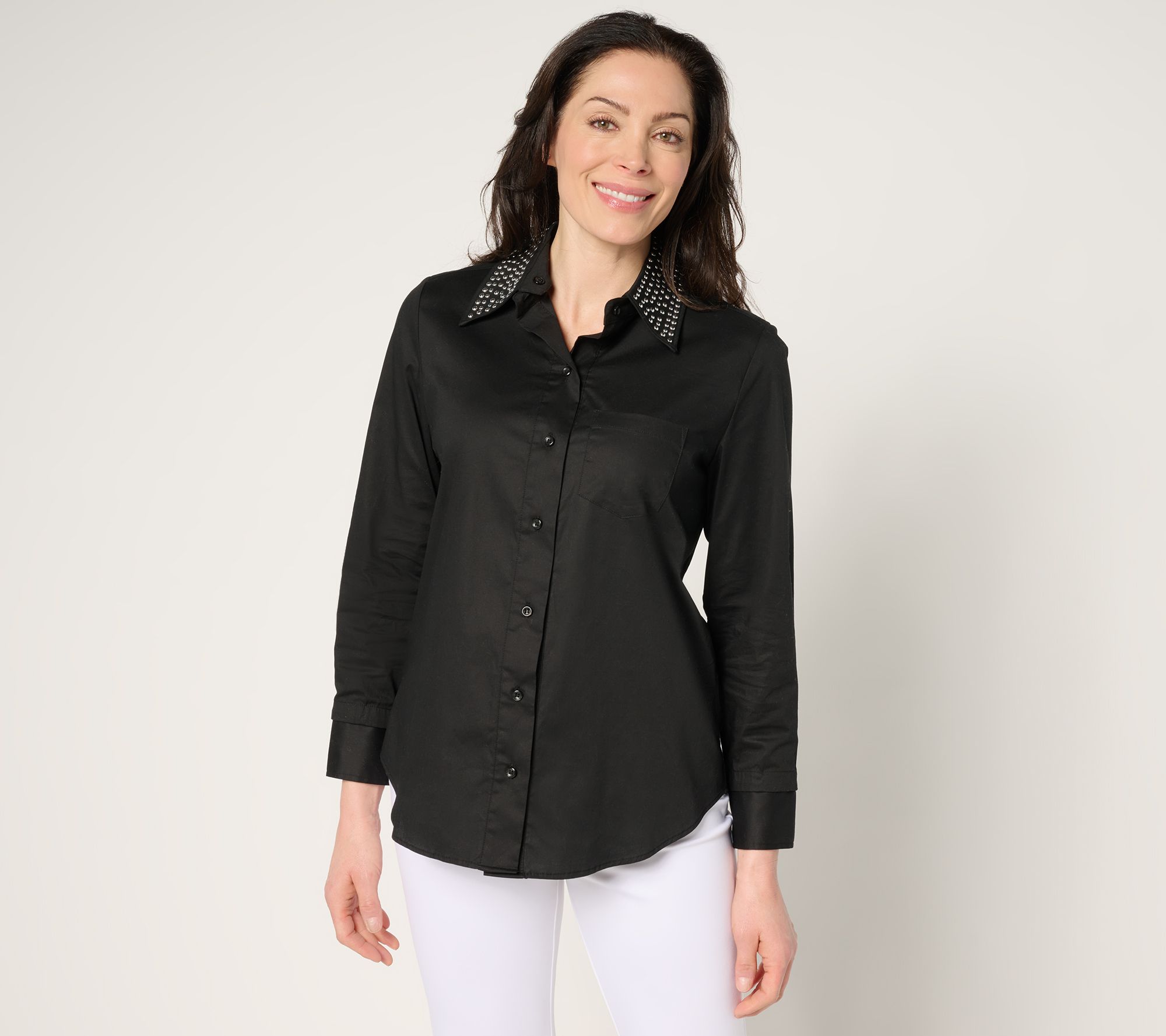 "As Is" by Stacy London Button Front Foundation Shirt- Black