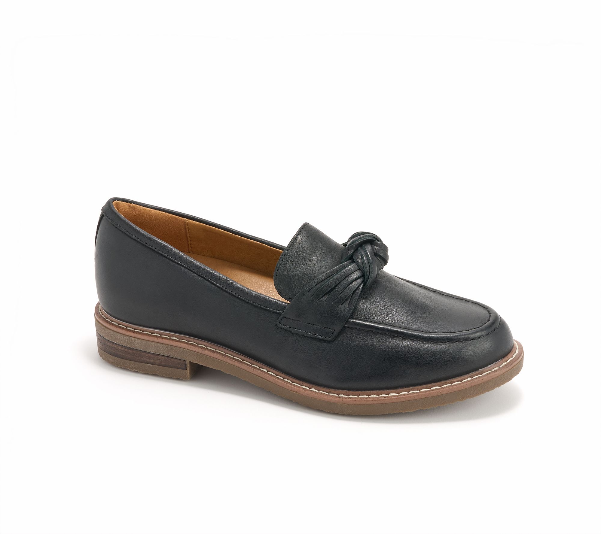 Earth Leather Slip-On Loafers with Knot Detail - Jayde