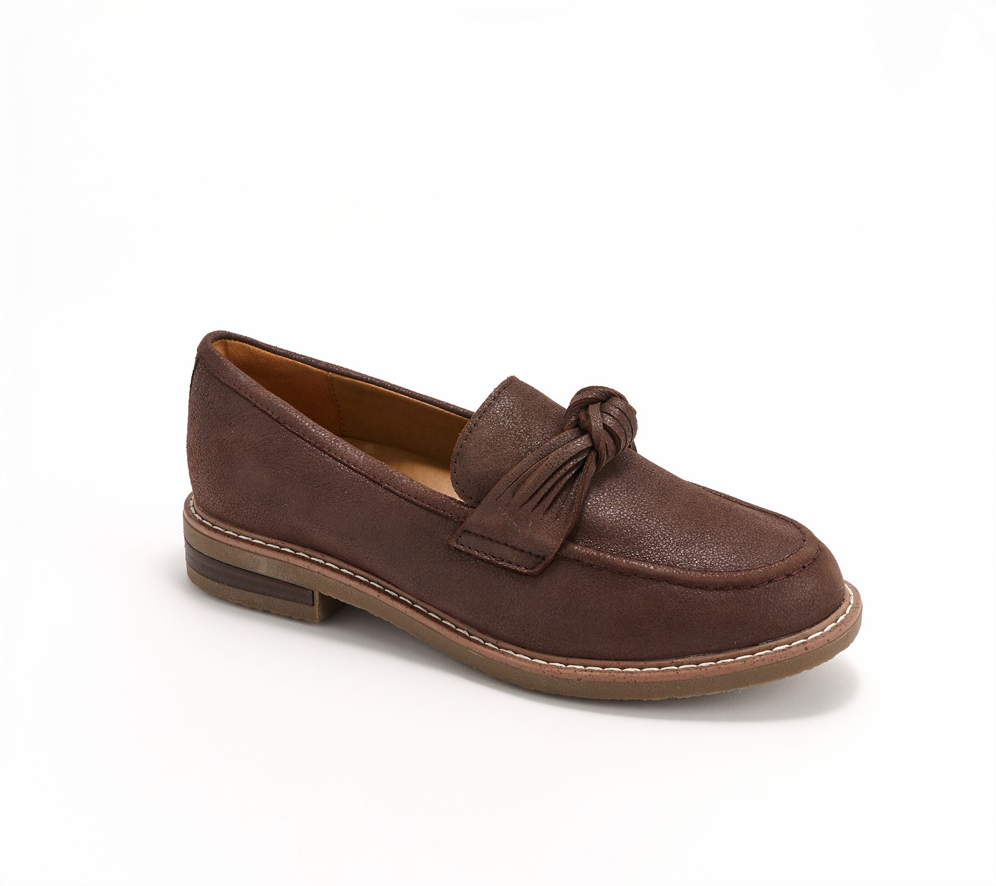 Earth Leather Slip-On Loafers with Knot Detail - Jayde