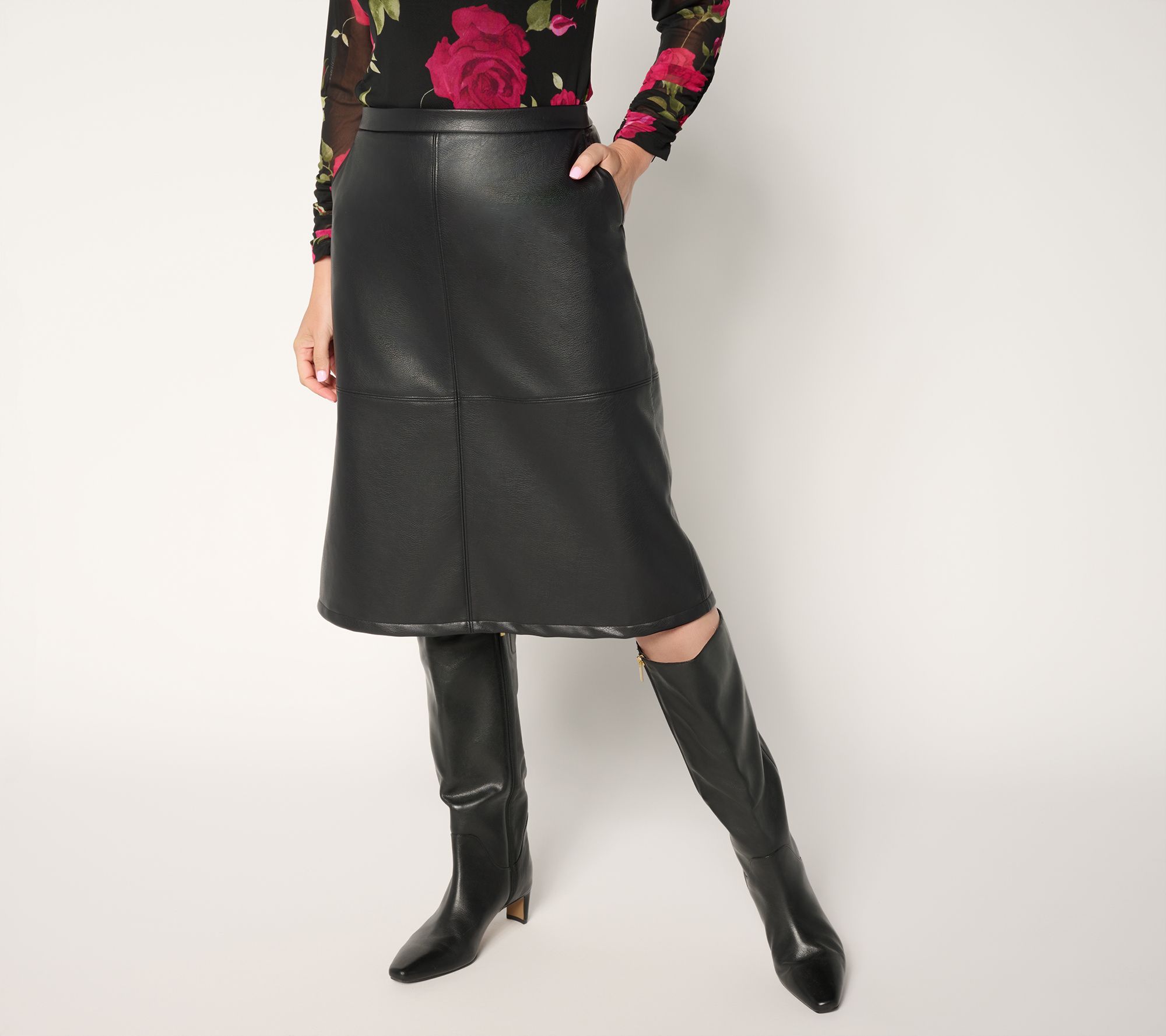 GRAVER Susan Graver Regular Faux Leather A-Line Skirt